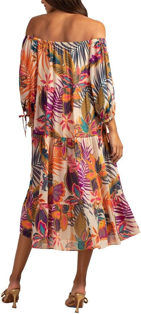 Trina Turk Womens Floral Off The Shoulder Midi Dress