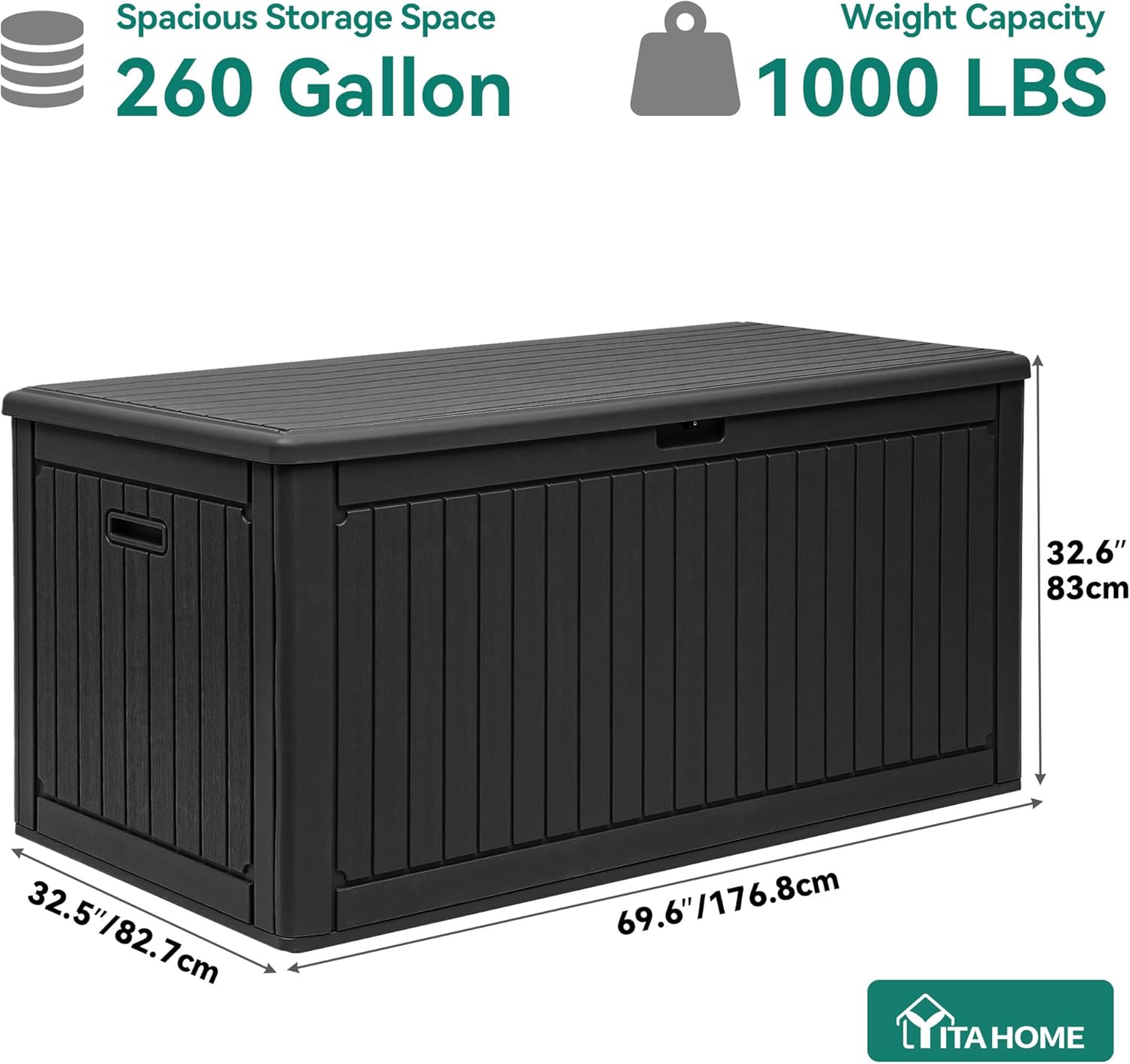 YITAHOME 260 Gallon Double-Wall Deck Box with Divider & Side Handles, Outdoor Large Storage for Patio Furniture Cushions, Garden Pool Accessories, Water Resistant & Lockable