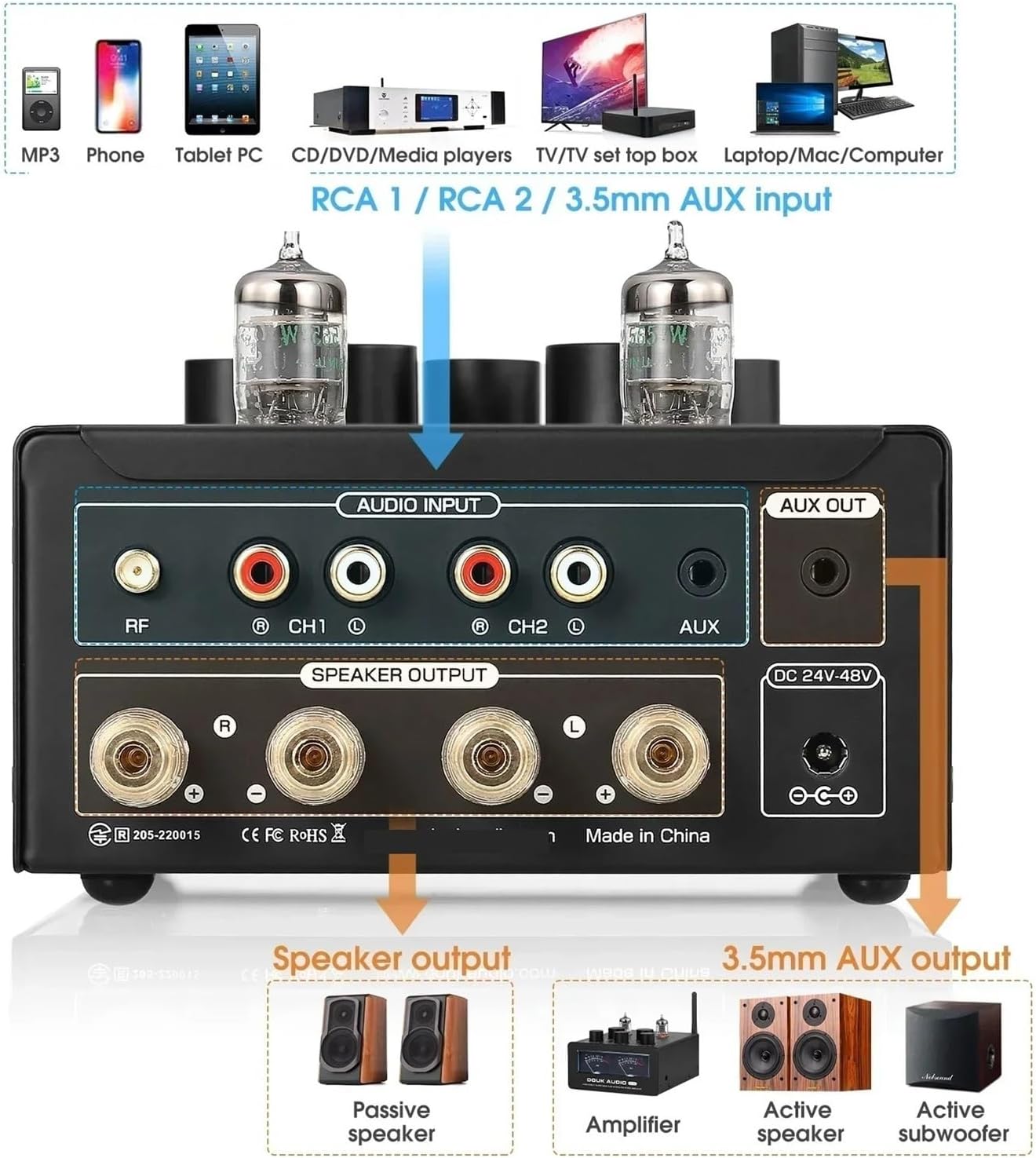 T6PRO HiFi TPA3255 Tube Amplifier JAN5654 Tube Power Amplifier 300W+300W with VU Meter