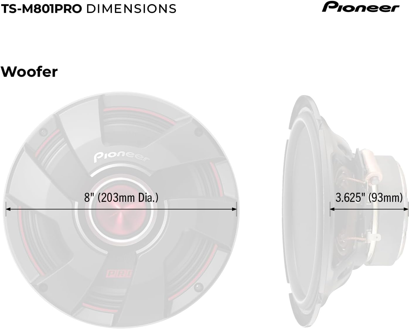 Pioneer P.R.O. Series TS-M801PRO 8” Speakers (Pair) – 600W Max, Perfect for high-SPL Builds and pro-Level car Audio
