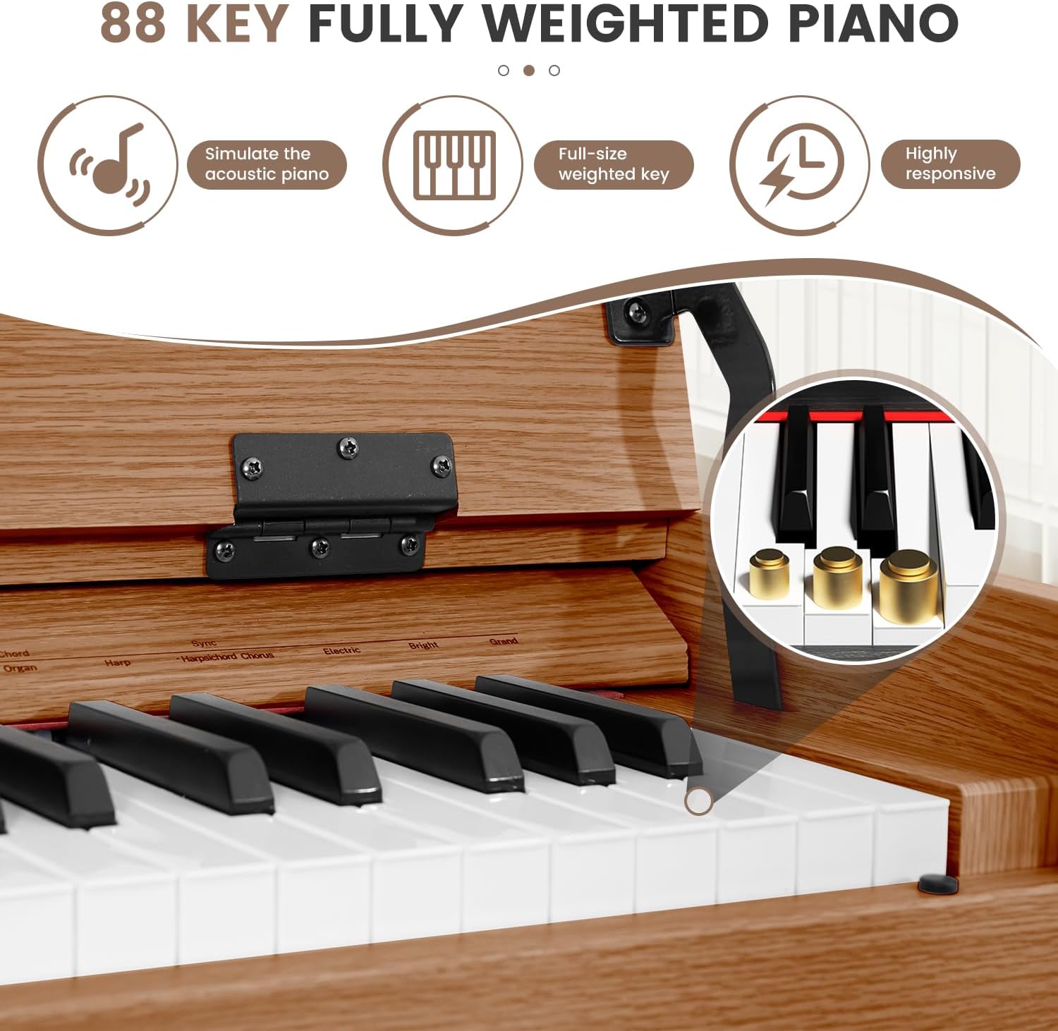 88 Key Digital Piano Keyboard for Beginners, Fully Weighted Wooden Electric Piano with Triple Pedal, Headphone, Supports MIDI Connecting, French Dream Sound Source (Brown)