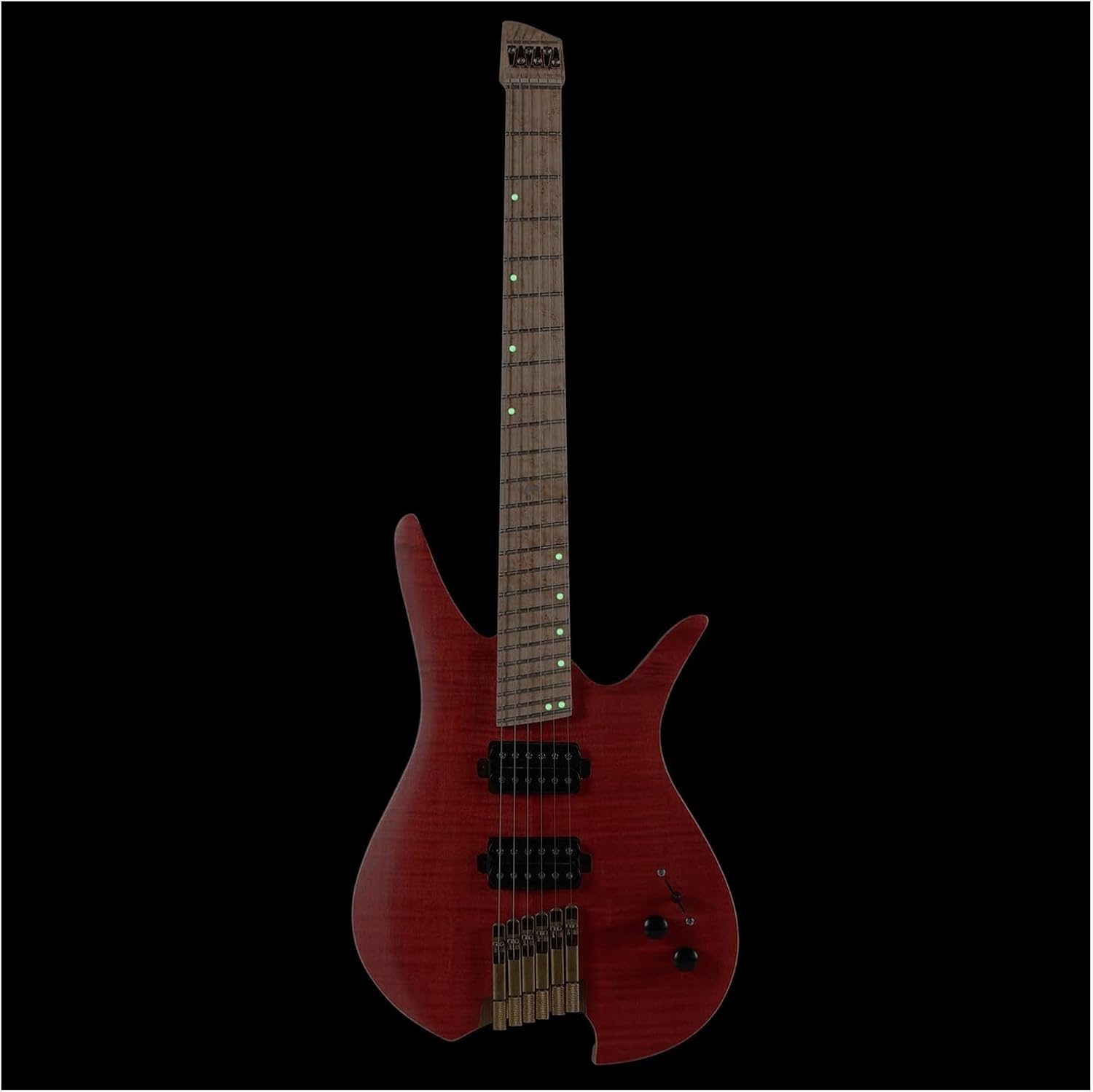 6 String Fanned Fret Headless Electric Travel Guitar Ash Wood with Flame Maple Veneer Professional Headless Guitar