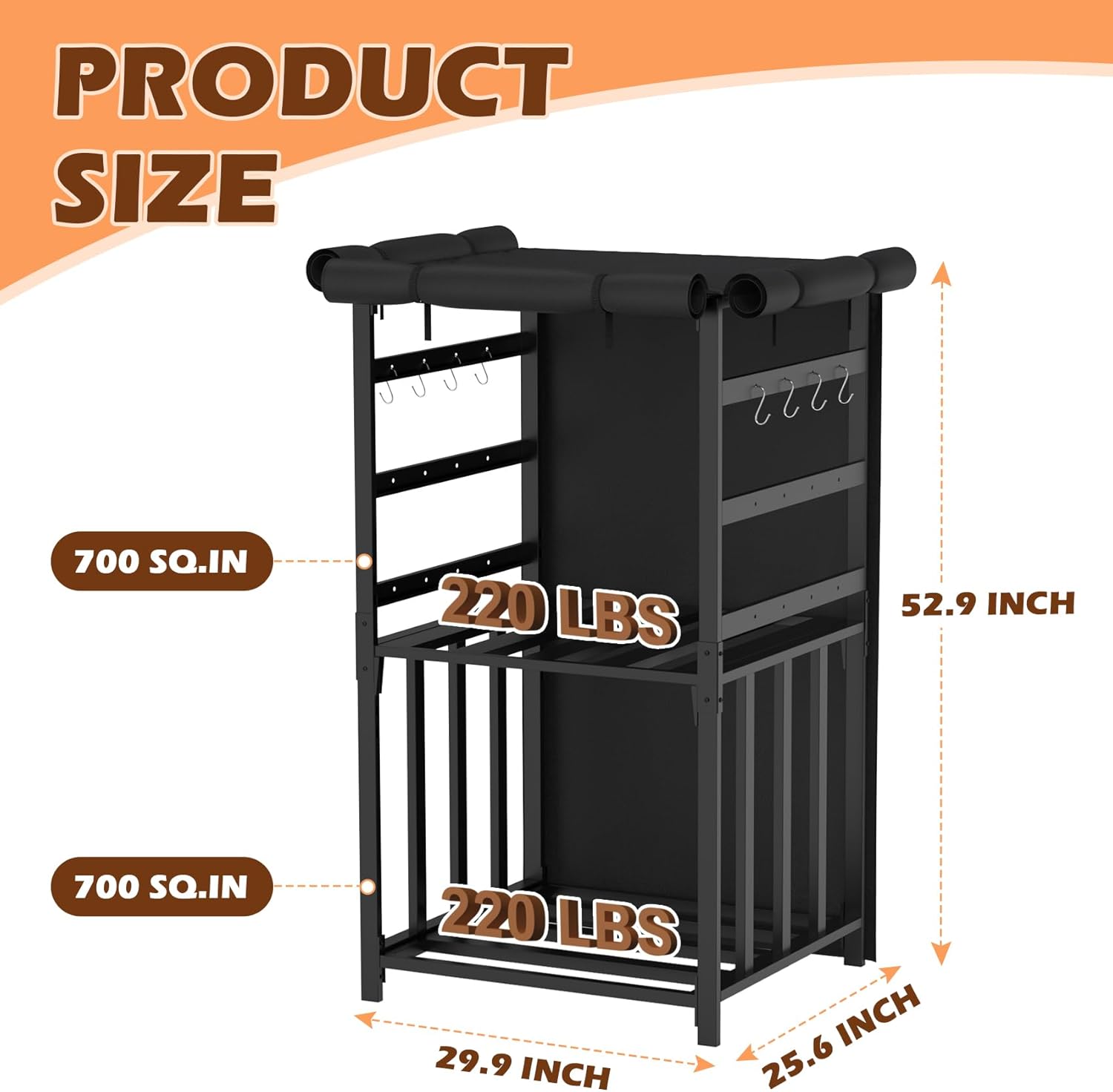 Firewood Storage Rack for Solo Stove Bonfire Ranger Yukon Fire Pit Accessories, Black Steel with Powder Coated Finish, Adjustable Shelves, Waterproof Cover, 29.9