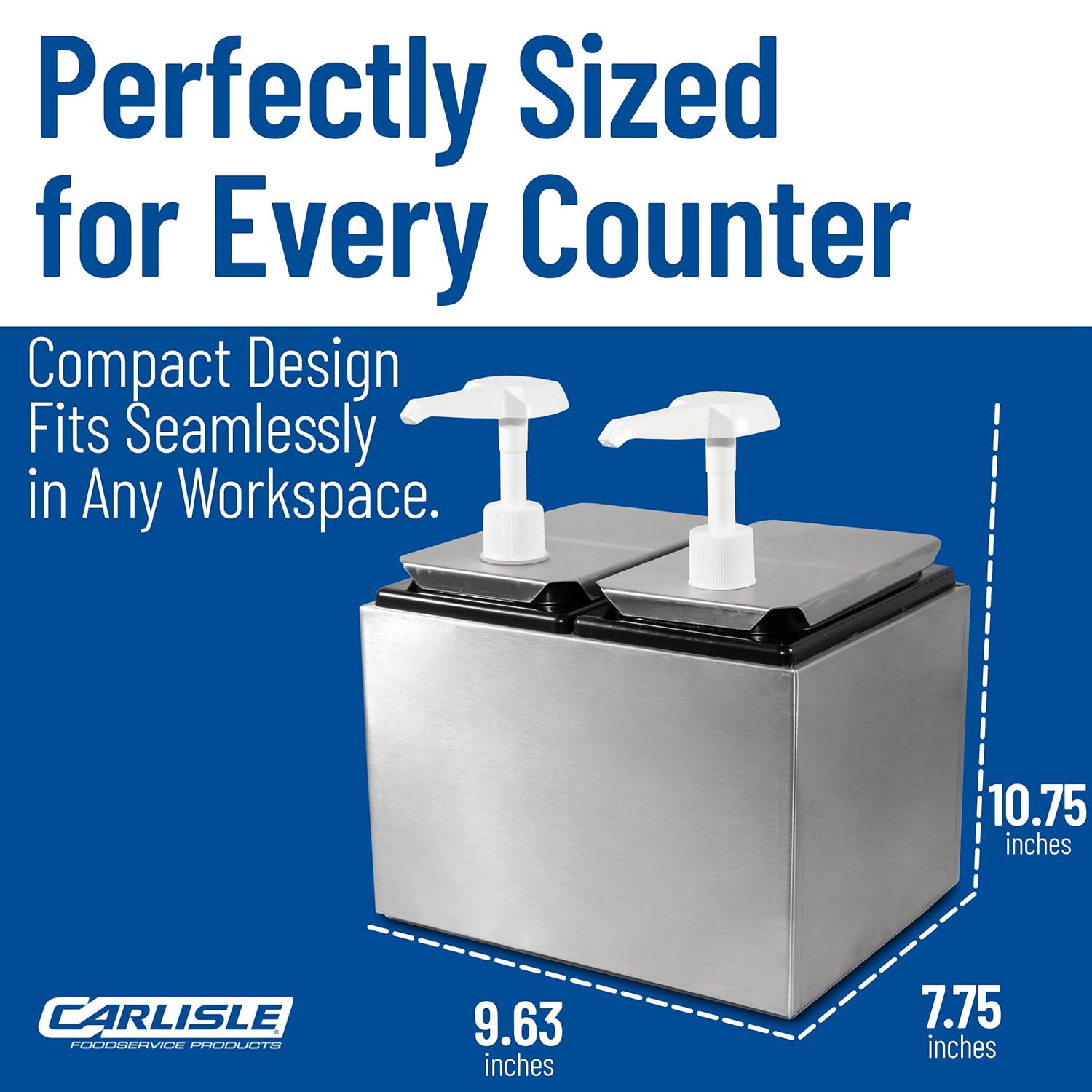 Carlisle FoodService Products Condiment Rail Condiment Center with 2 Standard Pumps for Gas Stations, Restaurants, And Fast Food, Stainless Steel, 9.63 x 7.75 x 10.75 Inches, Silver