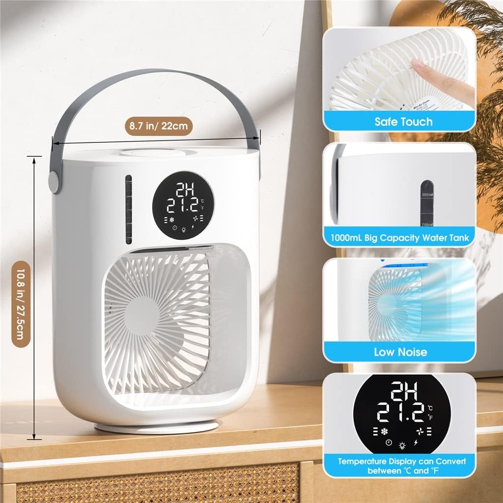 Mini Air Conditioner LED Display Fan Cooler Colorful Atmosphere Light Water Cooling Fan Home Office Portable (Color : White, Size : 22 * 27.5cm) (White 22 * 27.5cm)