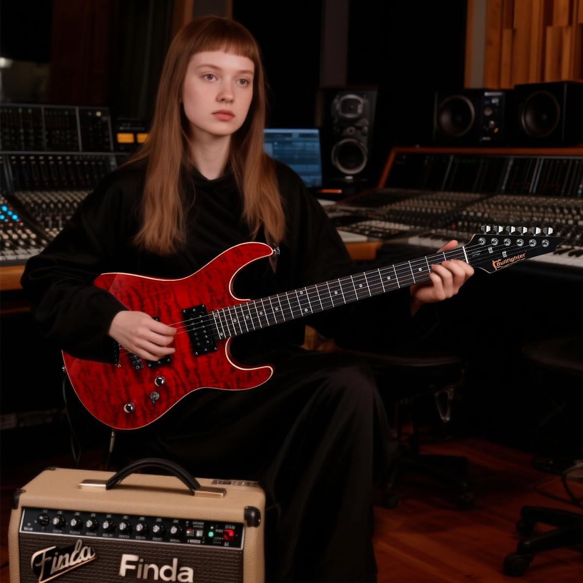 Bullfighter Electric Guitar Kit 39 Inch Full Size,6 Extra String, Picks, Gig Bag, Shoulder Strap, Cable (D170) (Red)