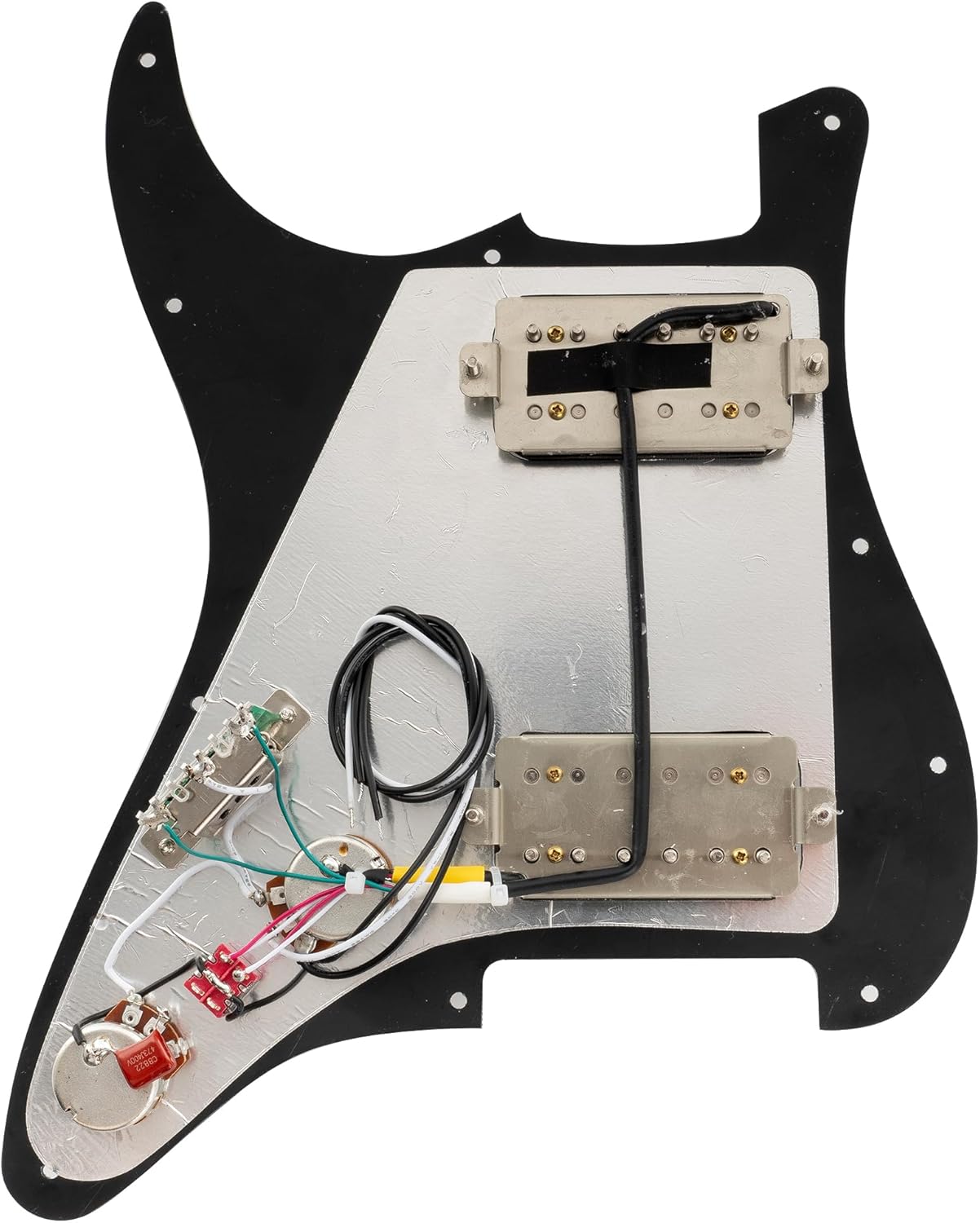 Musiclily Pro-SE ST-HH-OMHA Pre-wired Pickguard with Alnico 5 Humbuckers Mini Toggle Switch for Strat Style Electric Guitar, 3Ply Black with Zebra Pickup