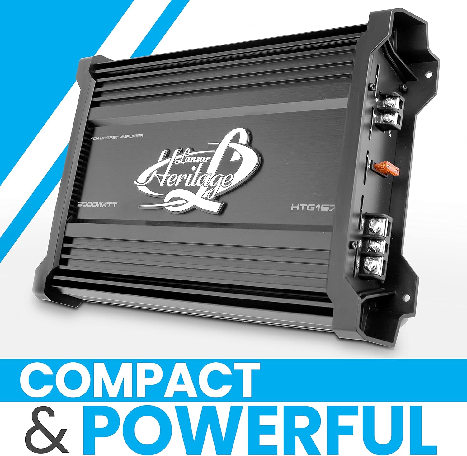 Lanzar 3000 Watt 2-Ohm Stable Monoblock Mosfet Amplifier, High-Power Car Audio Amp with Electronic Crossover Network, Bass Boost Circuit, Low Pass Filter Controls, and Nickel RCA Inputs, 13