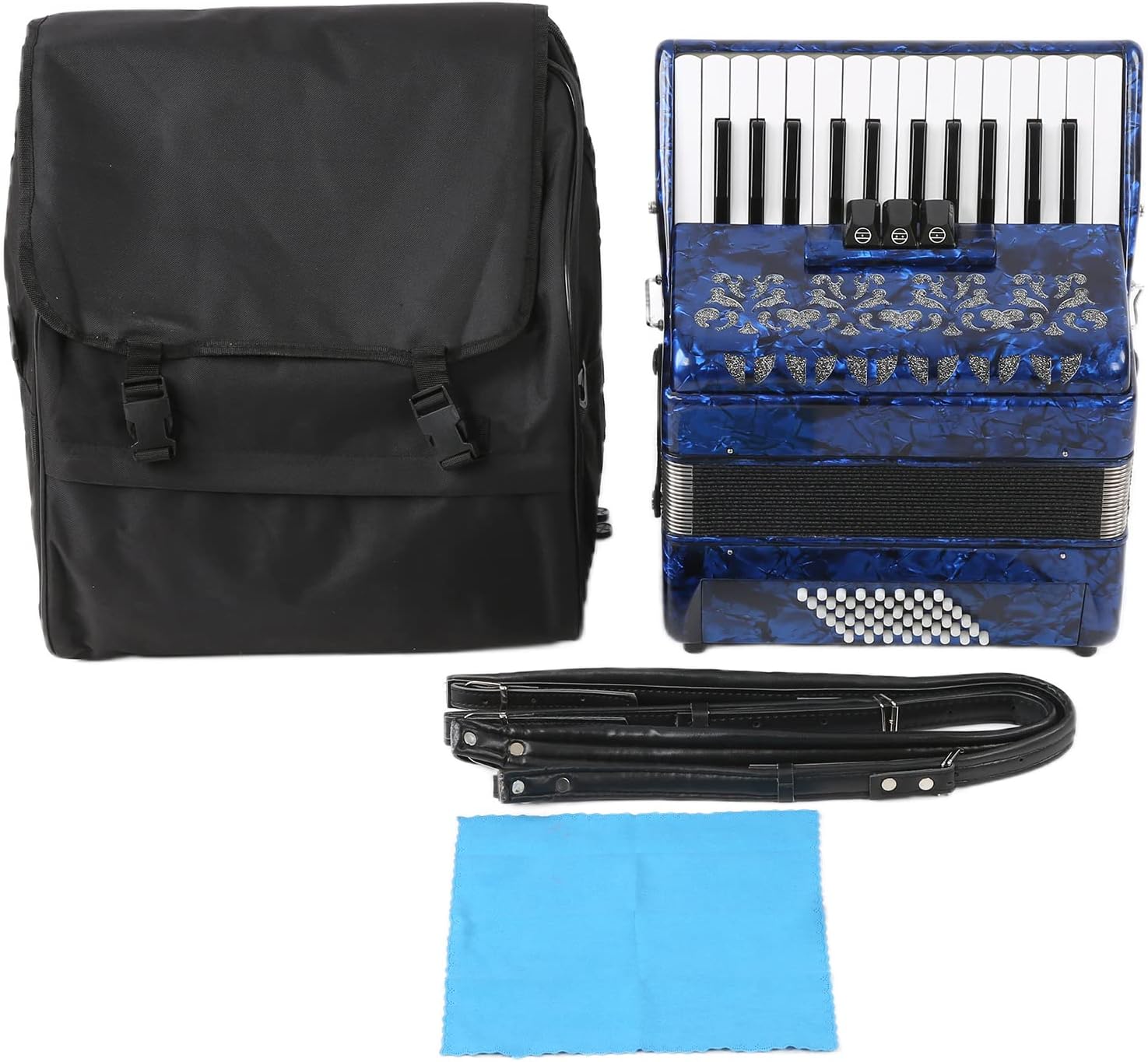 Accordion, 26 Key 48 Bass Exquisite Celluloid Piano Accordion with Strap, 13.3 x 15.3 x 7in Professional Button Accordion Musical Instrument for Beginners for Stage Performance