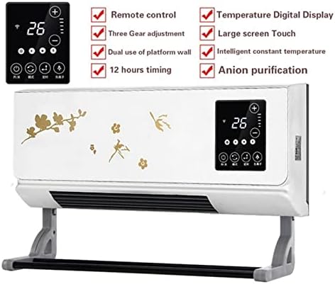 Space Heater 2000W Wall Mounted Air Cooler Conditioner Heater Fan Heating Cooling Room Bathroom Waterproof Remote Timing Air Conditioning Fan Electric Heaters, Gold