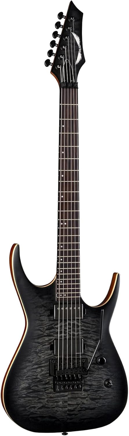 Dean Exile Select Floyd Neck-Thru Archtop, Satin Black Burst, EXILE SEL F NT QM SBB