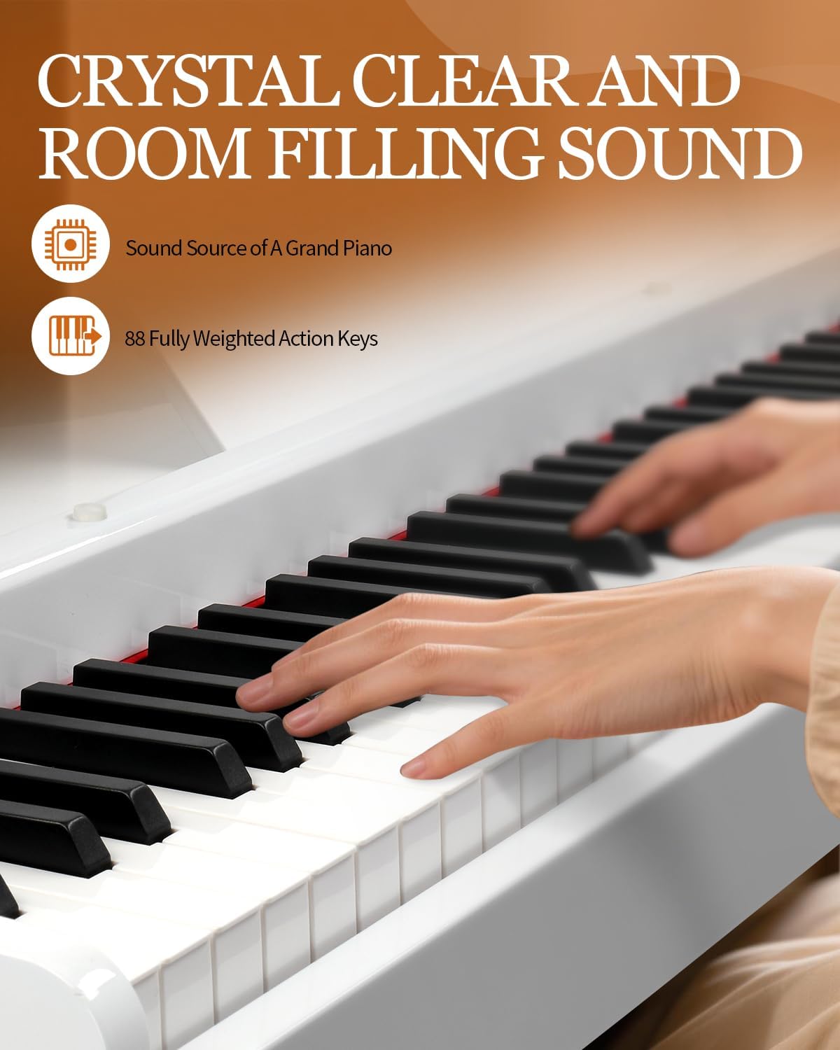 Ktaxon Grand Piano 88 Key Weighted Keyboard with High-Gloss Lacquer Finish, Streamlined Arched Body, Foldable Lid, Immersive 4-Speaker Sound, Bluetooth MIDI/Audio and Headphone jack (White)