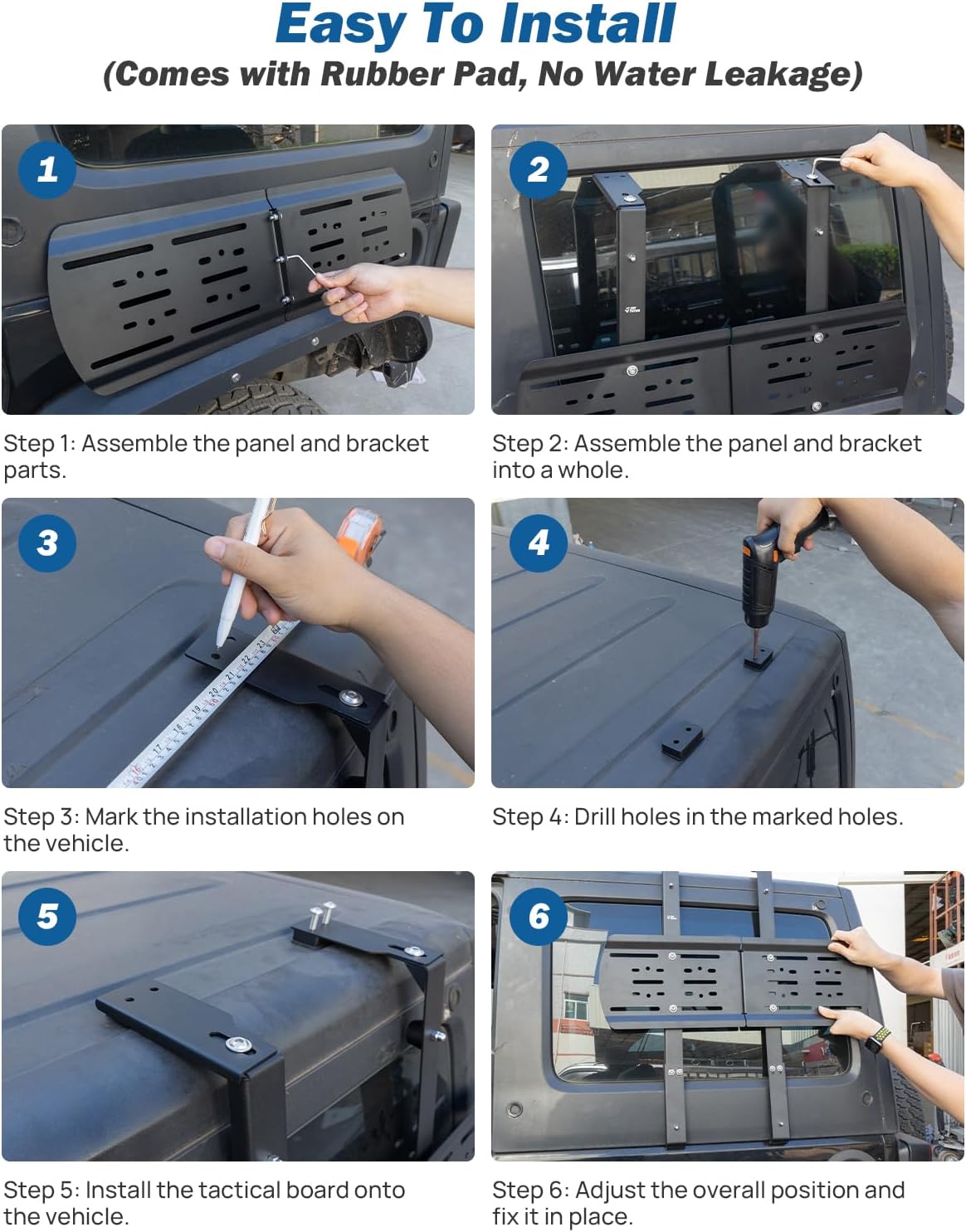 JOYTUTUS JK Rear Window Storage Panel Kit Compatible with Wrangler JK 2007-2018, Wrangler Storage Accessories Mounting Plate Kits for Gas Can Mount Recovery Traction Boards Mount