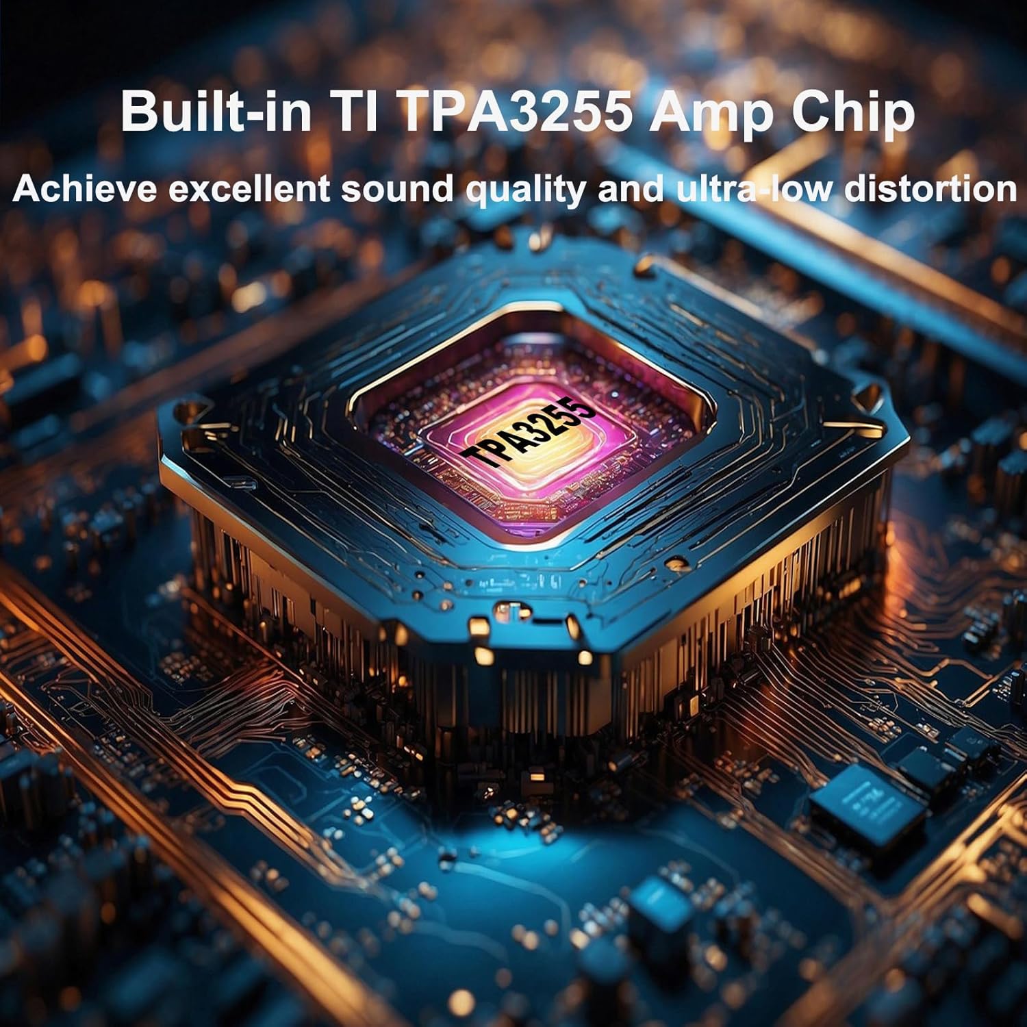 TPA3255 HiFi Class D Power Amplifier, 300W×2 Stereo Amplifier 2 Channel Audio Component with Innovative Heat Dissipation, for Home Theater, Outdoor Setups & Bookshelf Speakers, DC 32V Adapter Included