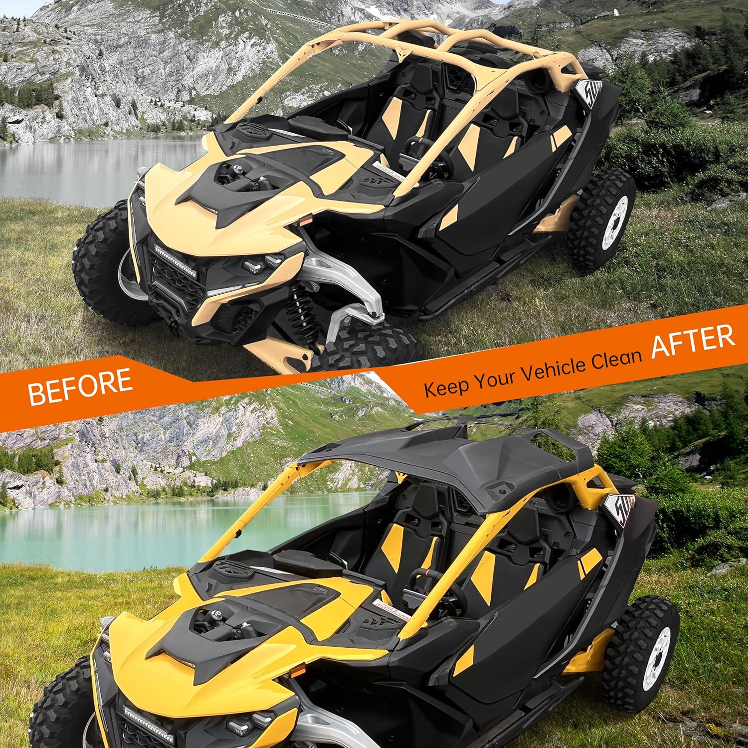 UTV Hard Roof Compatible with Can-Am Maverick R 2024 2025 Accessories, 2-Pieces Combined Sport Sun Visor Hard Roof Top Replace 705015973, 705015974(for 2 Seater)