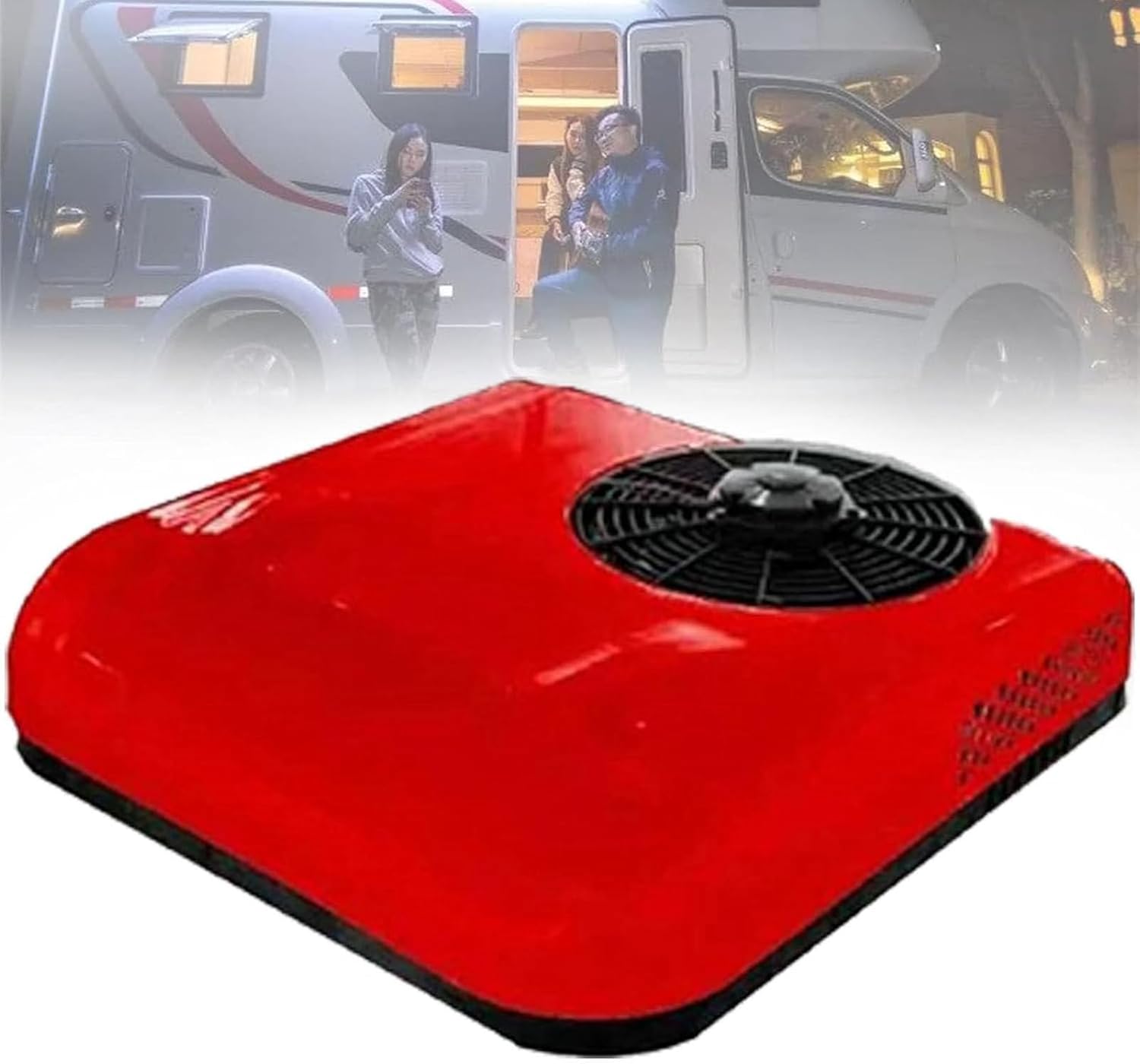 12V/24V RV Air Conditioner, Truck Cab Air Conditioner Rooftop with Remote Control, Fits for RVs, Vans, Semi Truck, Cranes, Excavators (Red 24v)