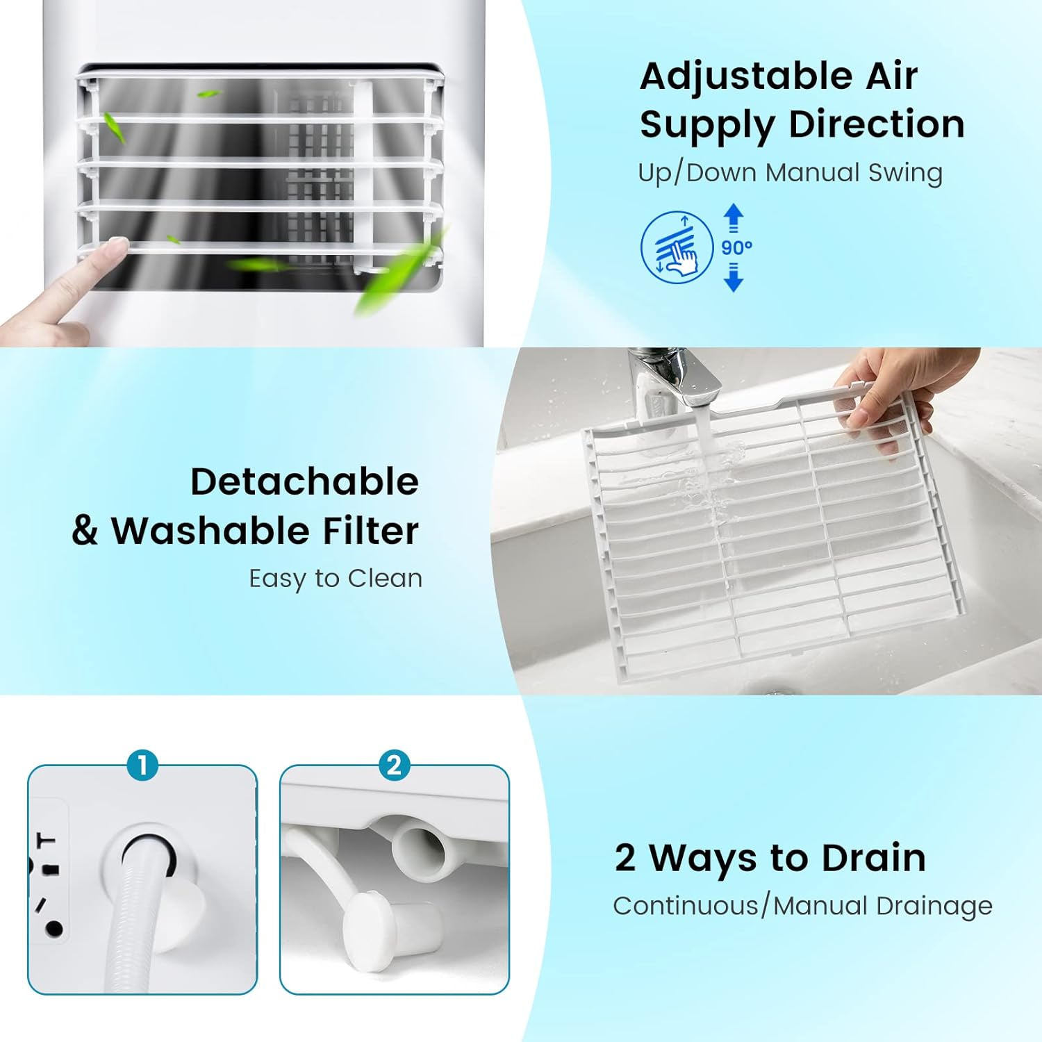 ARLIME Portable 8,000 BTU Air Conditioner, 3 in 1 AC Unit, Fan & Dehumidifier for Rooms up to 350 Sq FT, Quiet AC w/Sleep Mode, 26H Timer, LED Display, Remote Control & Window Kit
