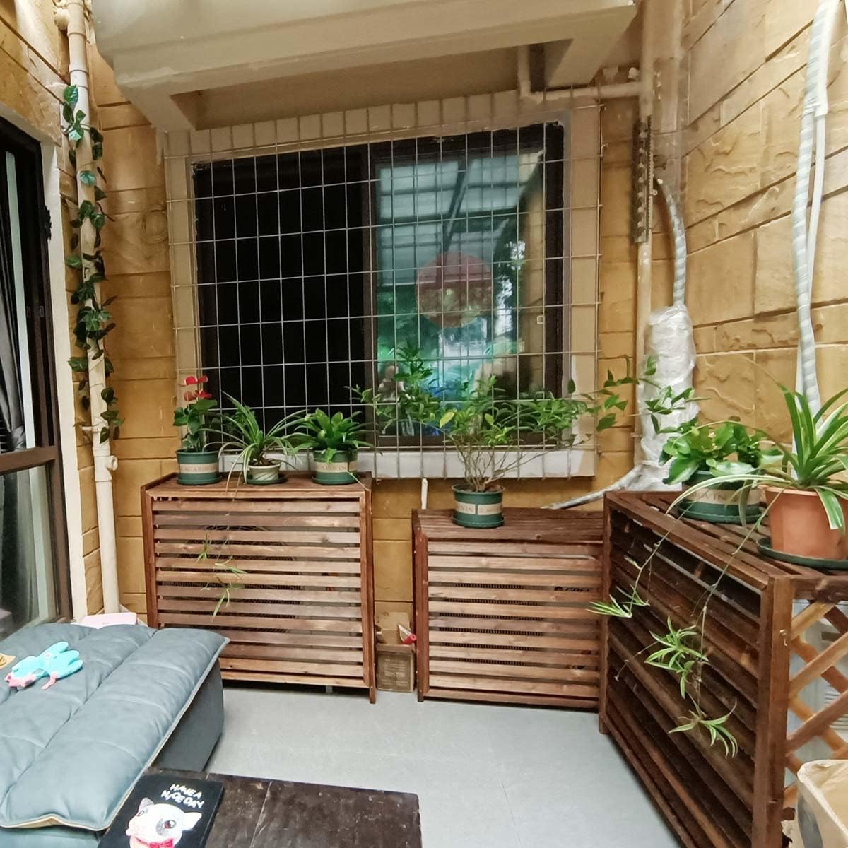 Cover for Outdoor 85x35x70cm Wooden Air Conditioner Fence Screen, Air Conditioning Covers Flower Rack, Wooden Anti-Corrosion Privacy Screen Plant Display Rack Air Conditioner Cover Plant Storage