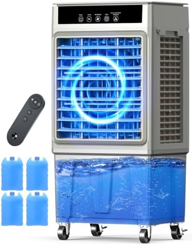Swamp Cooler Air Conditioner, Evaporative Air Cooler, 24H Timer & 8 Gal Water Tank, 100°Oscillation, 3 Speeds&4 Ice Boxes, Portable Cooling Fan for Garage Outdoor Indoor