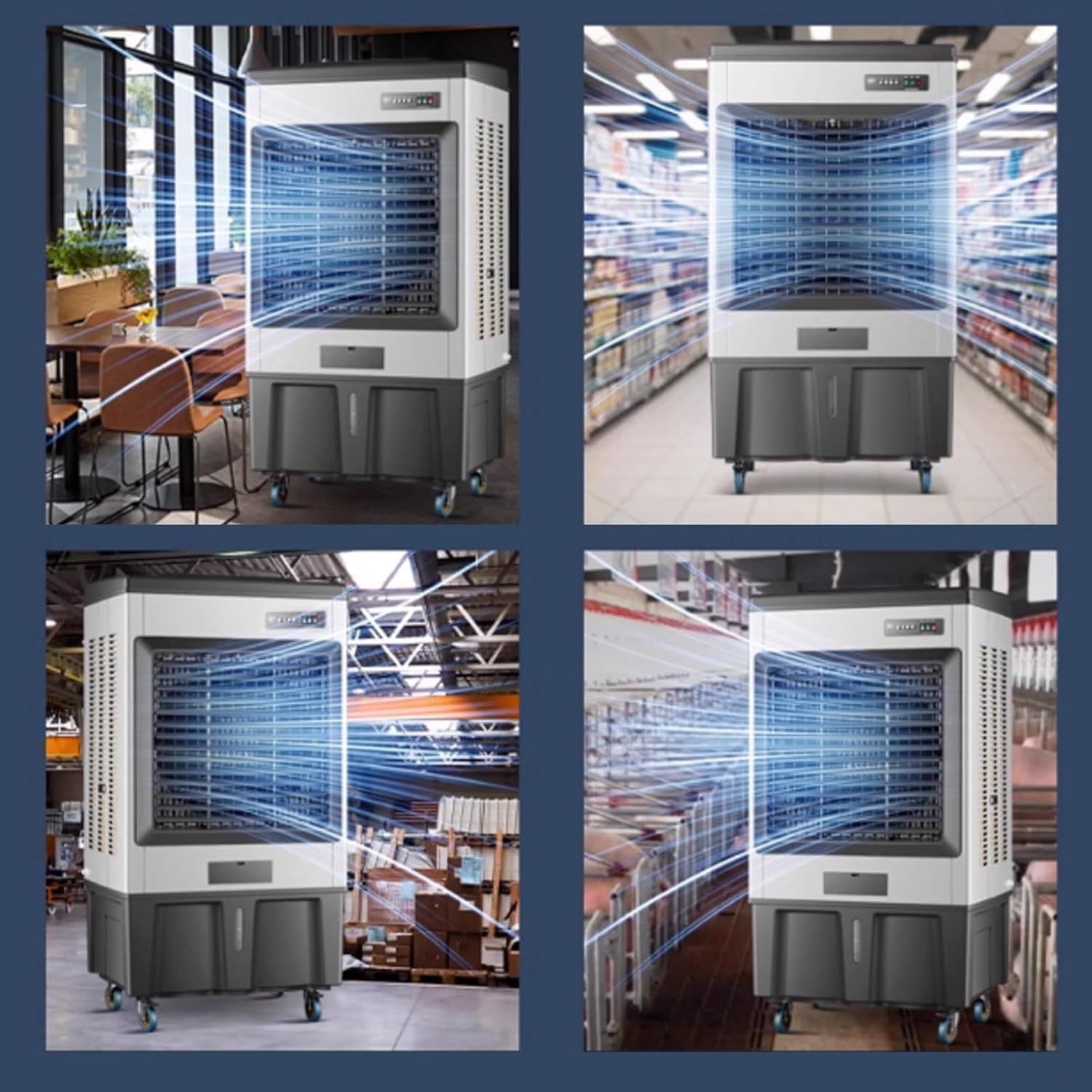 Generic Swamp Cooler Air Conditioner Portable Strong Wind Three Wind Speeds 120° Oscillation 8 Ice Packs 3-in-1 Evaporative Cooler for Outdoor Indoor Use(Height 150cm/140L)