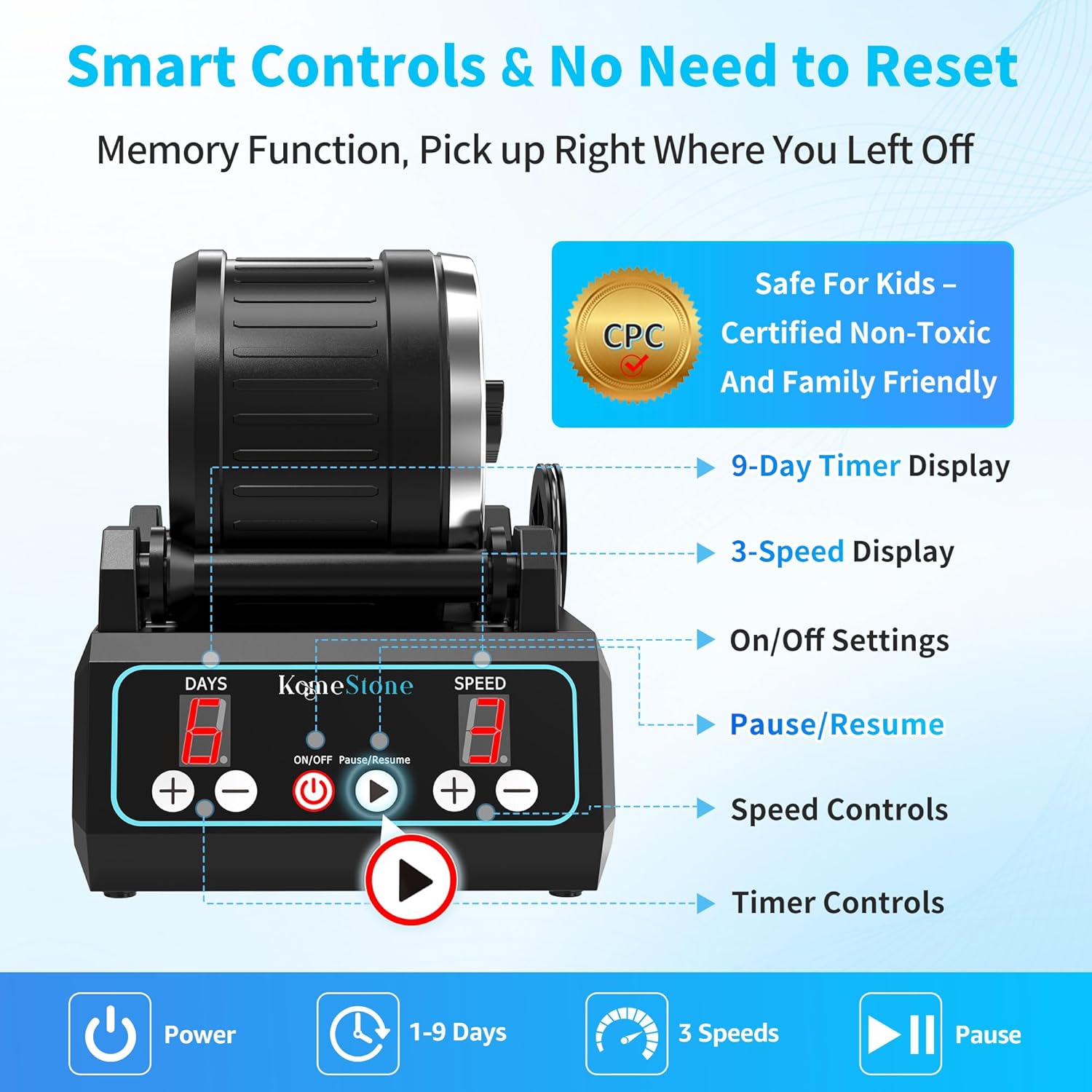 K1 Pro Professional Cutting-Edge Brushless Motor Advanced Rock Tumbler Polisher Kit, Large 2.5Lb Barrel with 3-Speed & 9-Day Timer, Includes All Accessories, Ideal Gift for Adults & Collectors