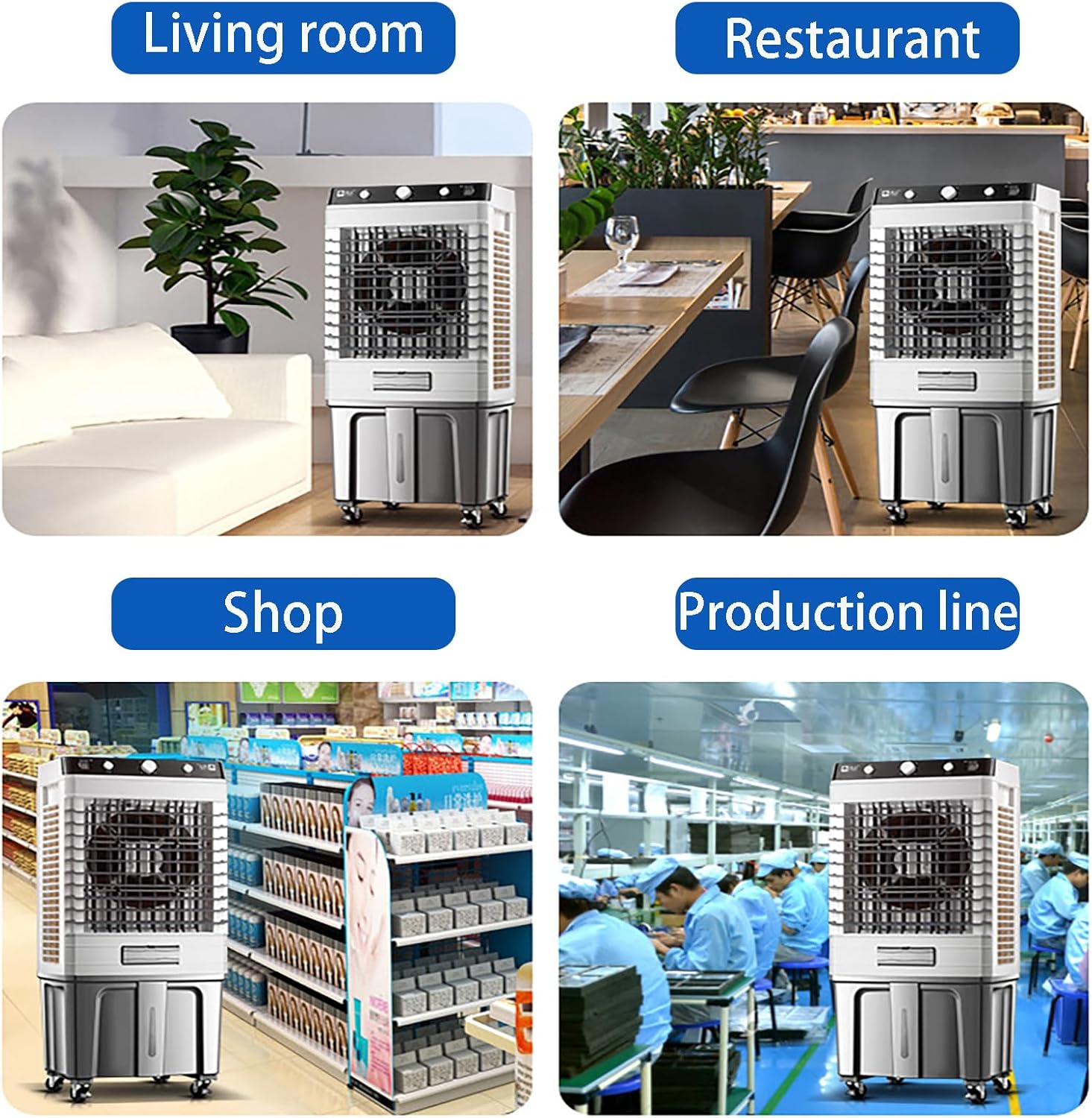 Portable Air Conditioners Portable Evaporative Ai Industrial air Cooler Large Capacity Water Tank 3 Wind Speed Adjustment 120° Free Swing Quiet Operation Gray 20.0in*15.7in*55.1in