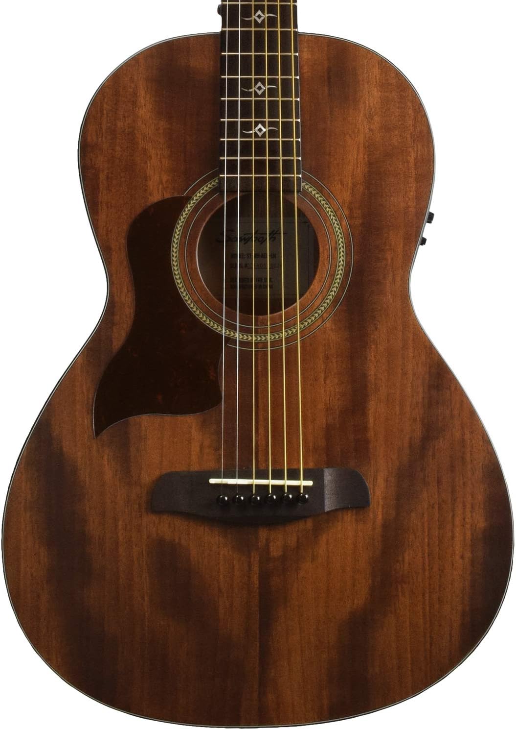 Sawtooth Mahogany Series Left-Handed Solid Mahogany Top Acoustic-Electric Parlor Guitar with Padded Gig Bag and Pick Sampler