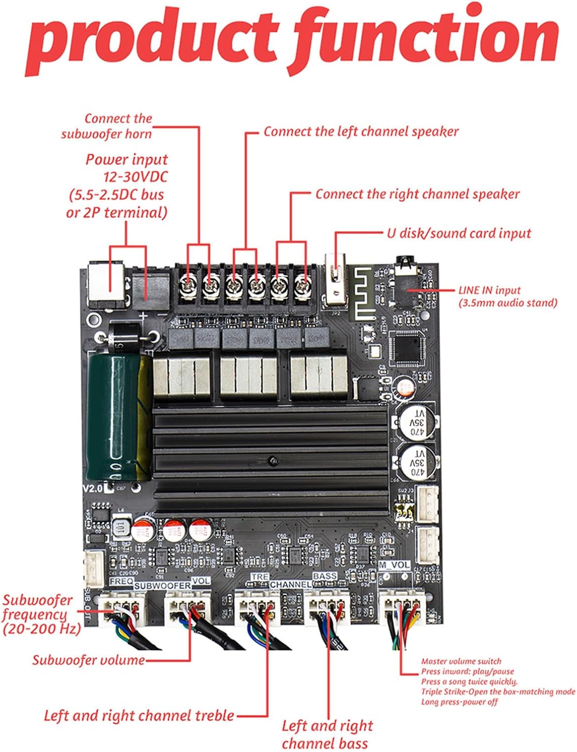 ZK ST21 100W Sound Amplifier Board, 2.1 Channel Digital Module, High Power Output with Comprehensive Guard Mechanisms, Advanced BT Connectivity, Multiple Input Options