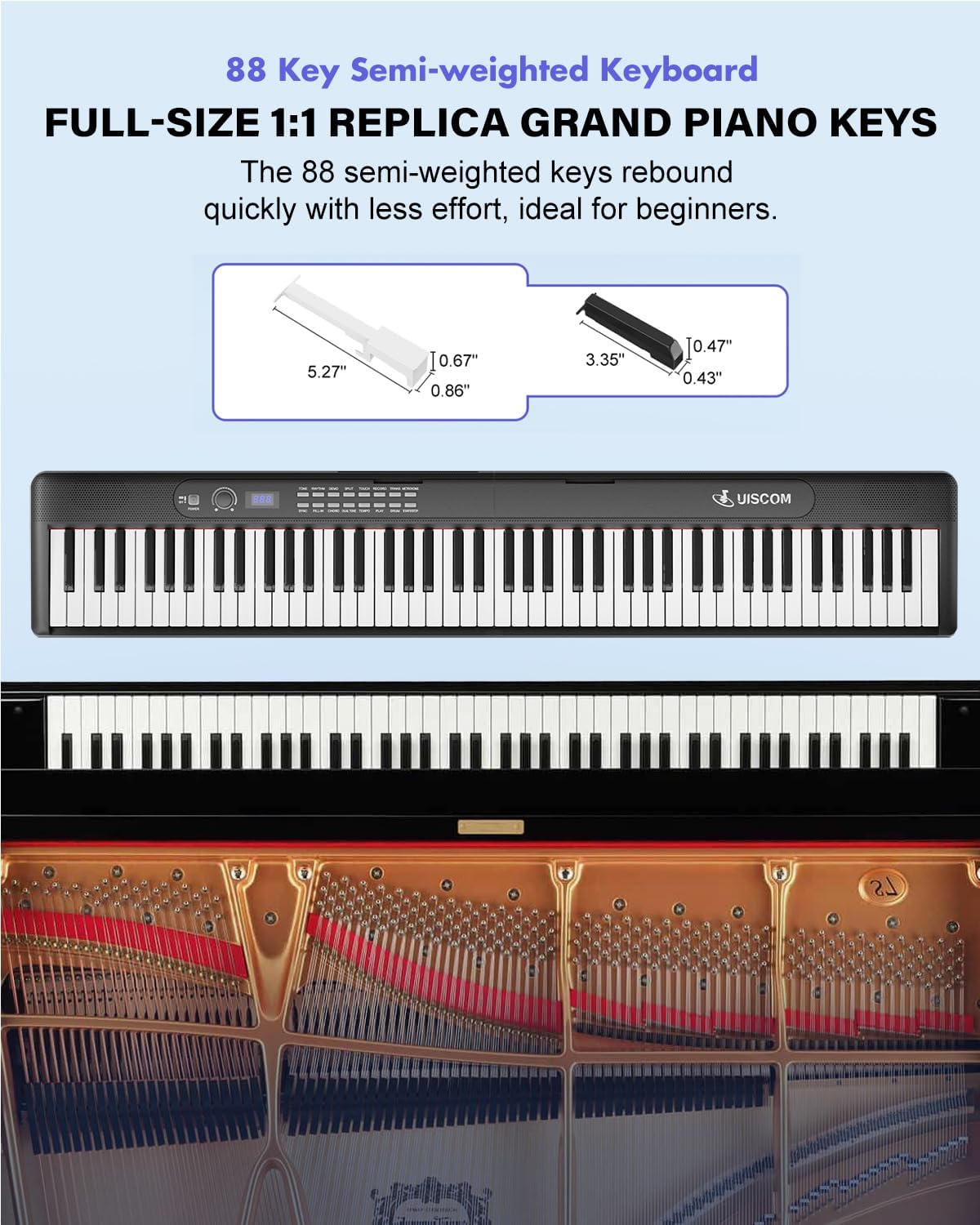 Keyboard Piano 88 Key Semi Weighted Portable Digital Piano for Beginner,Full Size Folding Electric Keyboard with Sustain Pedal,Carrying Case,MIDI,Suitable for Home/Stage（Black）