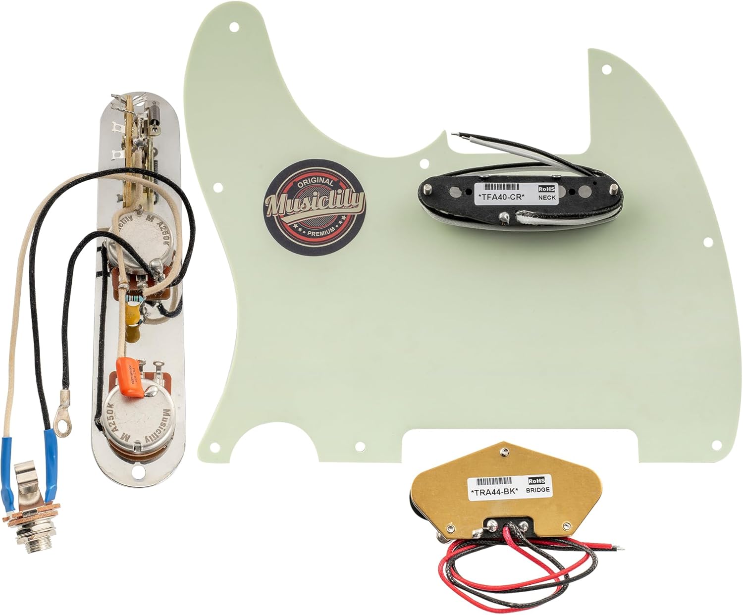 Musiclily Pro Pre-wired Standard Tele Pickguard and Loaded Control Plate with Artec Pickups Alnico 5 Magnet for TL Style Electric Guitar, 3Ply Mint Green