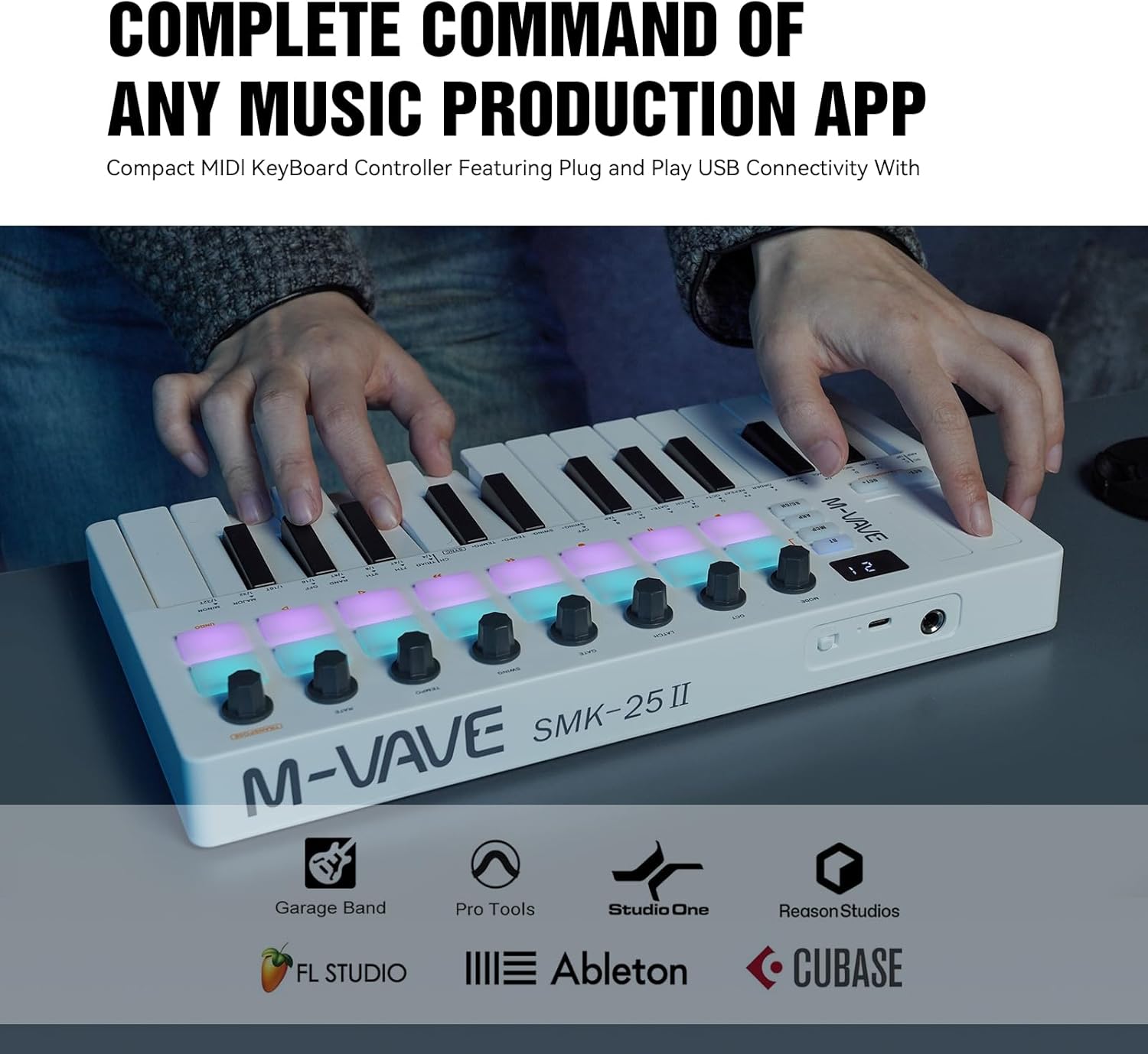 M-VAVE 25 Key USB MIDI Keyboard Controller Wireless Bluetooth 16 Backlit Drum Pads, 8 Knobs, Dynamic Keybed, Professional Beat Maker Sequencer Music Production