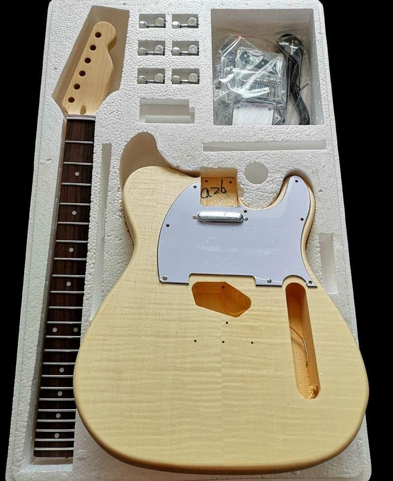 Maple Tiger Pattern Maple Electric Guitar Basswood Body Neck Rosewood Fingerboard DIY Combination Unfinished Guitar Body (Color : 18)