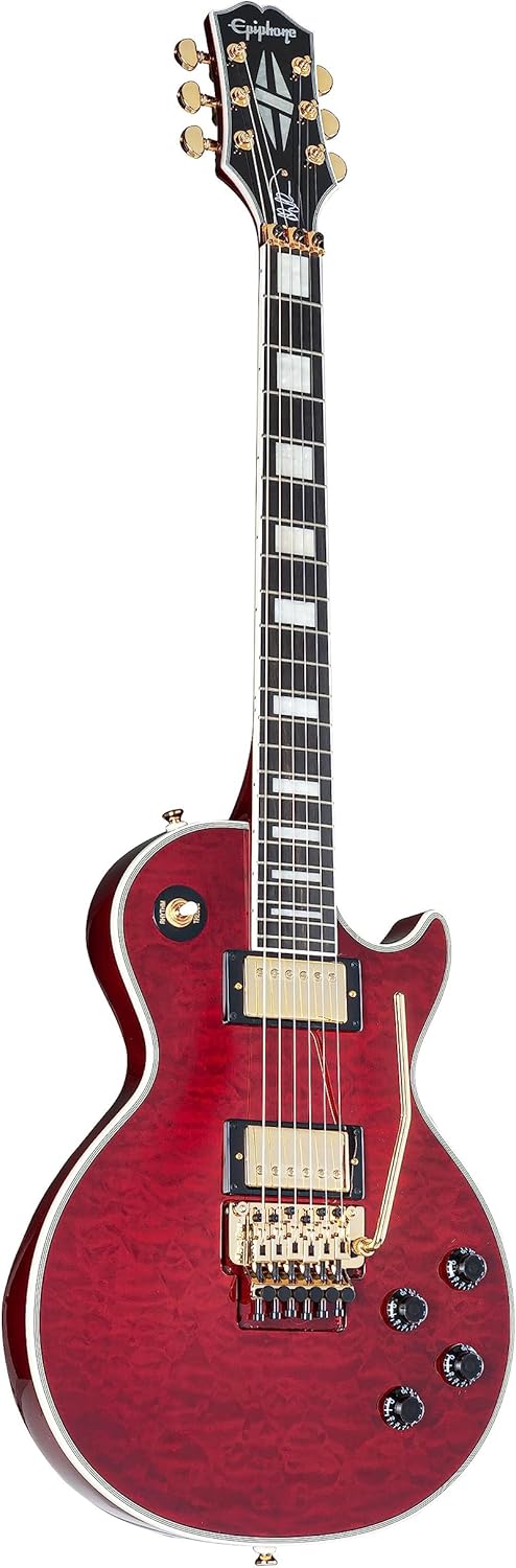 Epiphone Alex Lifeson Les Paul Custom Axcess Quilt, Ruby with Case