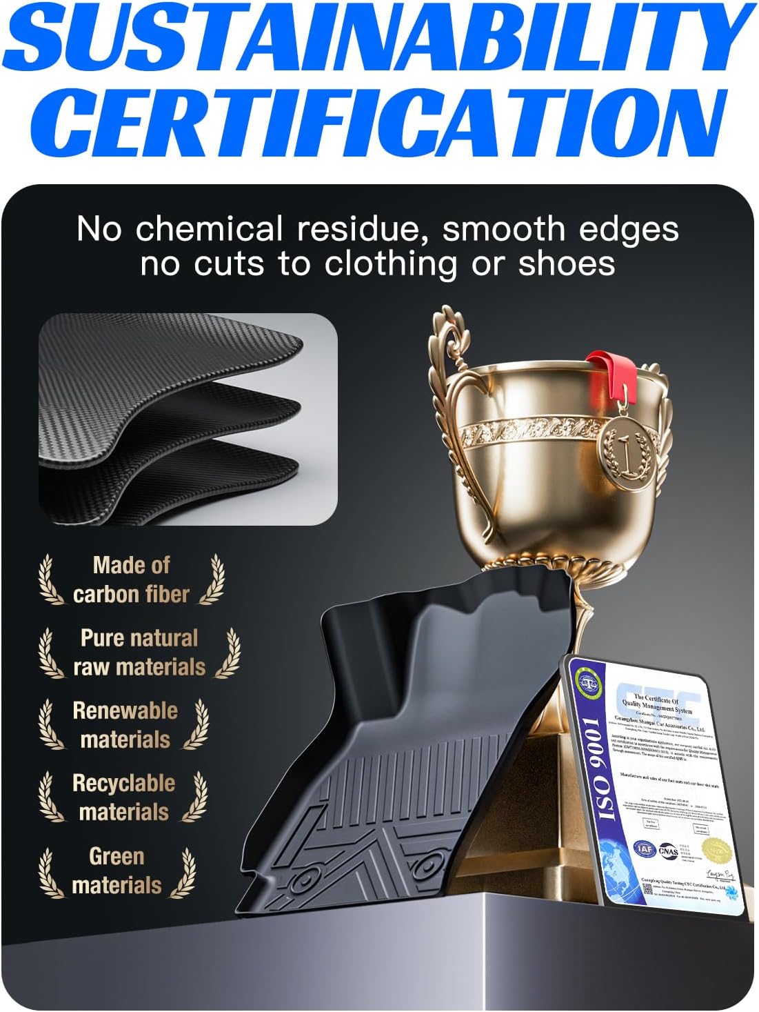 Carbon Fiber Floor Mats for Toyota Camry 2018 2019 2020 2021 2022 2023 2024 (Not for Hybrid), All Weather Protection TPE Car Mats Custom Car Liners Accessories, Front & 2nd Row Floor Liners Set