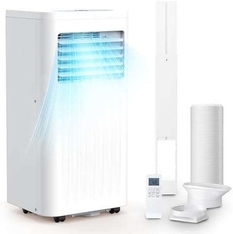 Joy Pebble 10000 BTU Portable Air Conditioners, 4 Modes portable AC with Cooling, Fan, Dehumidifier & Sleep Mode, Cooling up to 450 Sq.Ft. with 24H Timer/Digital Display/RC & Window Kit, White