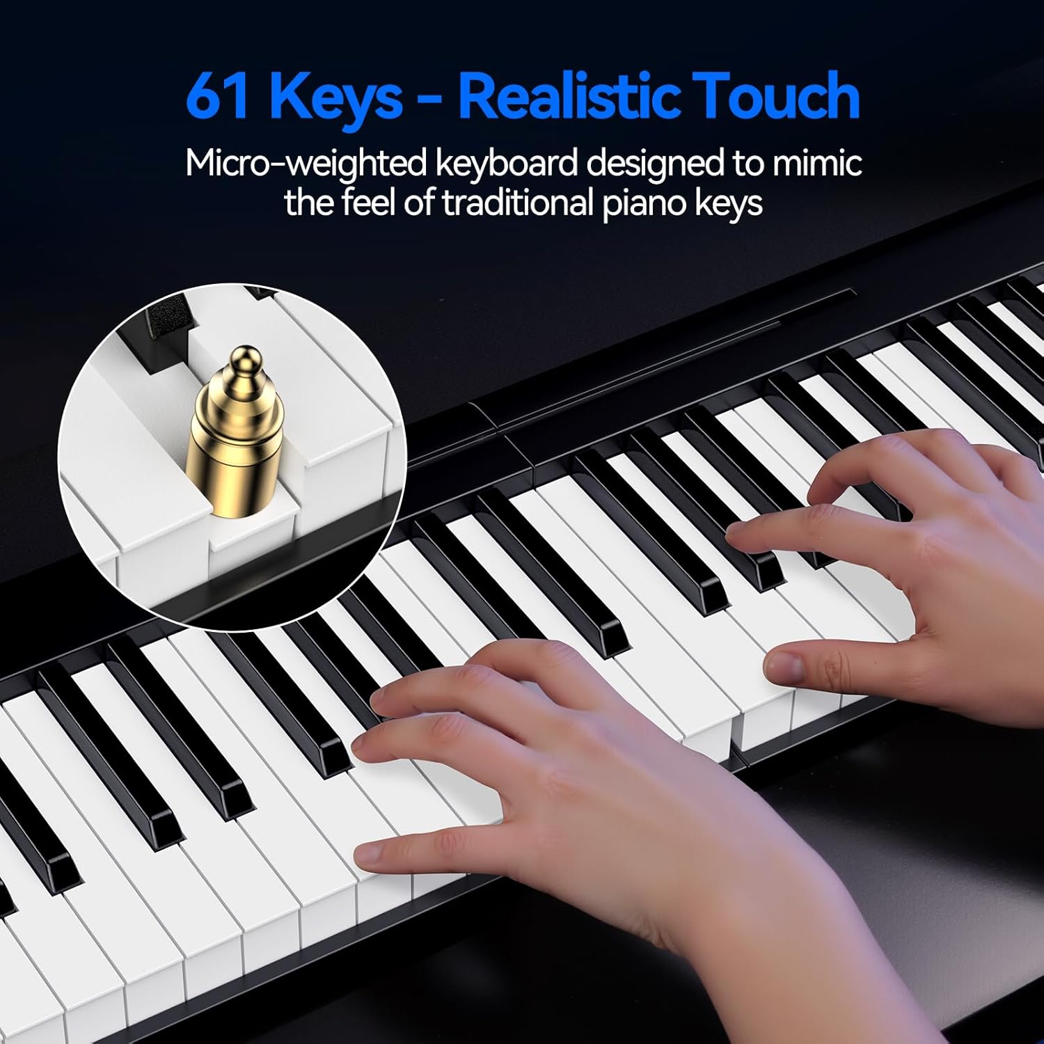 Rhymo Folding Piano Keyboard, 61 Keys Sensitive Electric Piano, Weighted Portable Electric Keyboards with Bluetooth MIDI, Digital Foldable Keyboard for Beginner