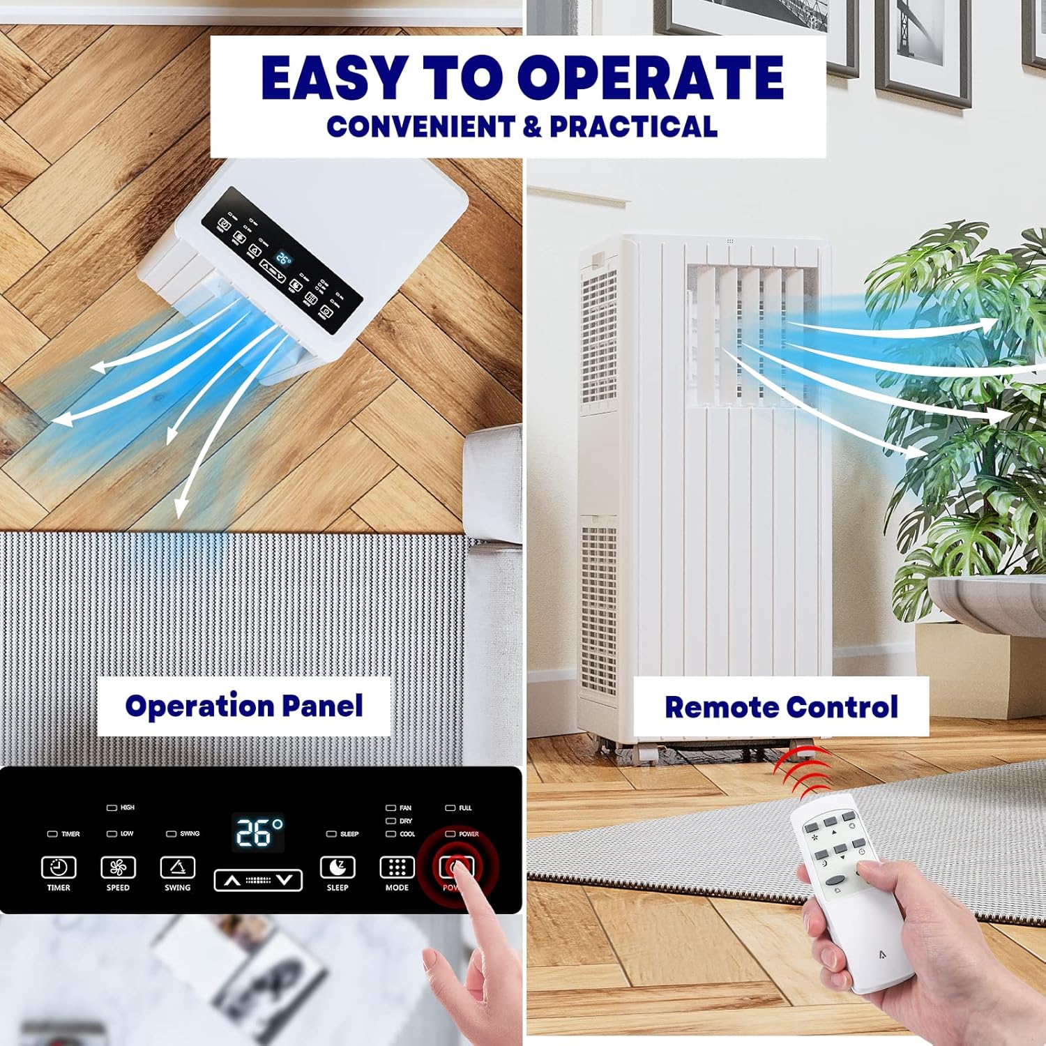 Jojoka Portable Air Conditioners with Remote Control, 8000 BTU Portable AC for Room, Dorm, Office with Drying, Fan, Sleep Mode, 2 Speeds, 24H Timer Function, Cools Room up to 350 Sq. ft