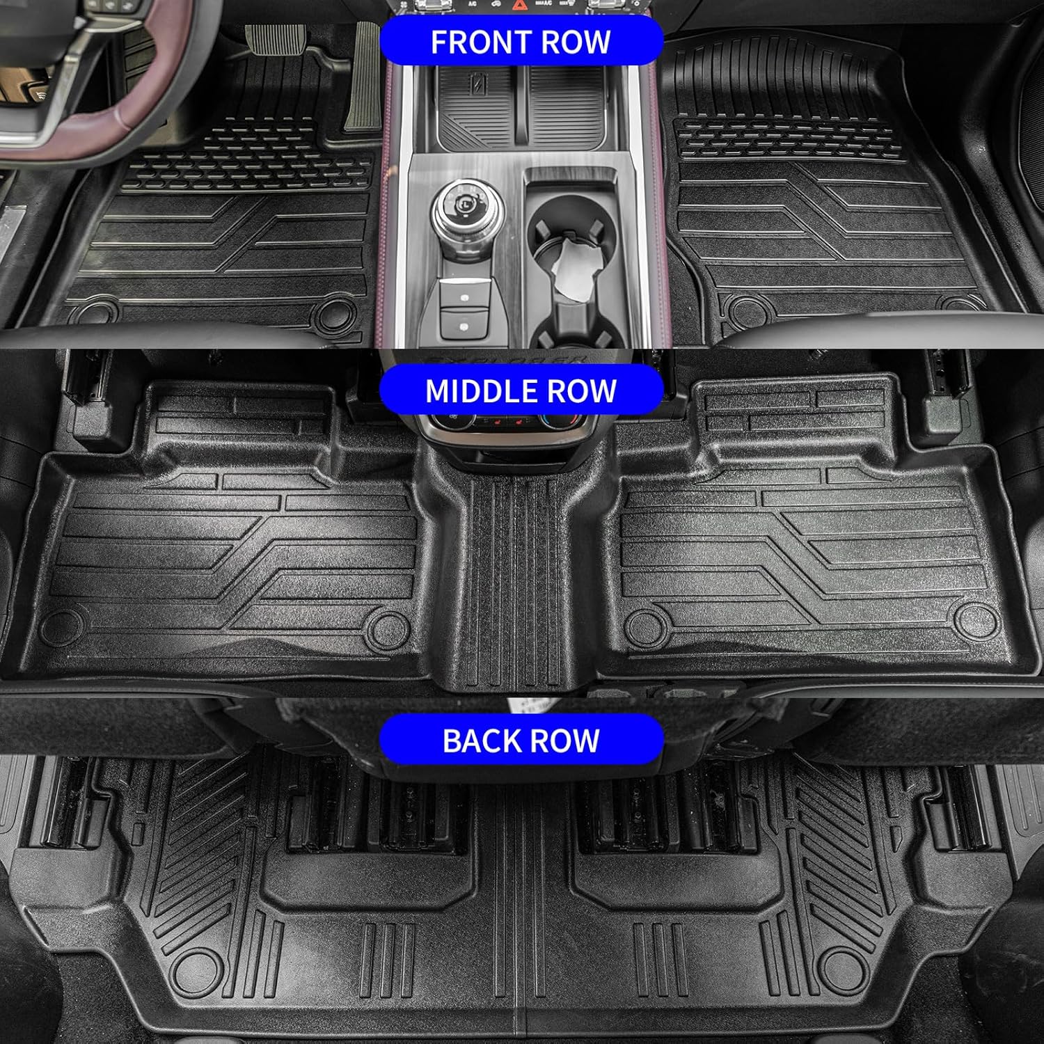 Rongtaod Floor Mats Compatible with 2020-2025 2026 Ford Explorer 7 Seats Cargo Mat Cargo Liner Trunk Liner Back Seat Cover Protector 2024 Explorer Accessories (Trunk Mat with Backrest Mat+Floor Mats)