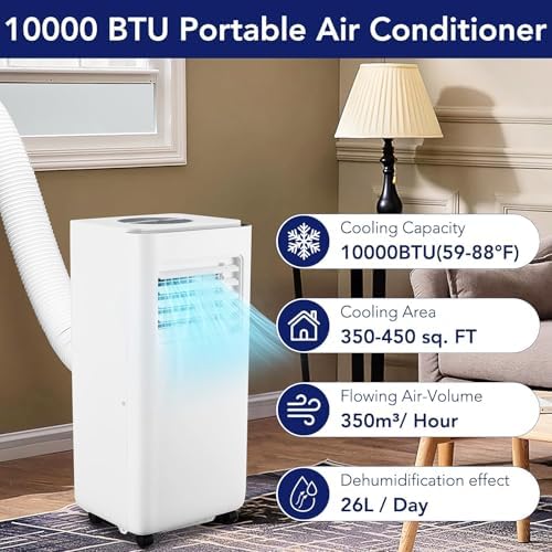 10000 BTU Portable Conditioner-3 in-1 Compact Standing Air Conditioner, Floor AC Unit with Remote Control, Universal Casters, Window Mount Kit