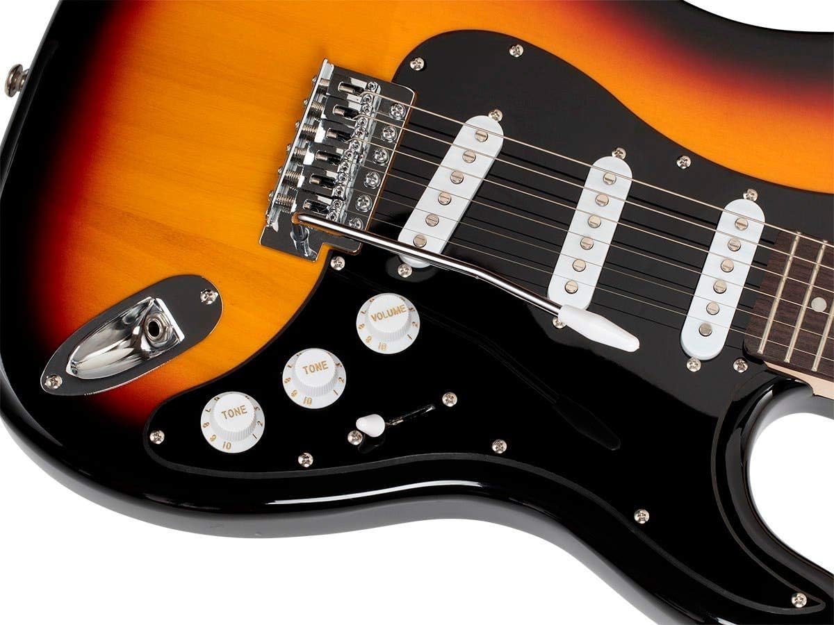 Monoprice Cali Classic Electric Guitar - Sunburst, 6 Strings, Double-Cutaway Solid Body, Right Handed, SSS Pickups, Full-Range Tone, With Gig Bag, Perfect for Beginners - Indio Series