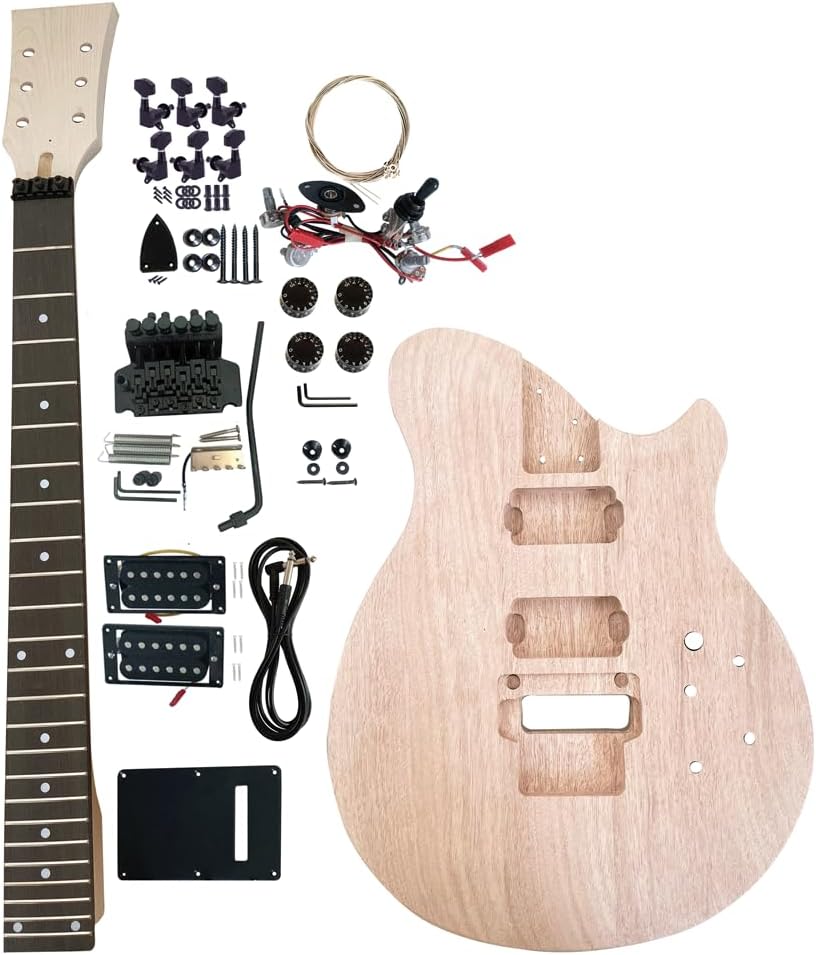 DIY Electric Guitarr Kit 6 String Handed with Mahogany Body Hard Maple Neck Rosewood Fingerboard Black Hardware Build Your Own Guitarr for Beginner.