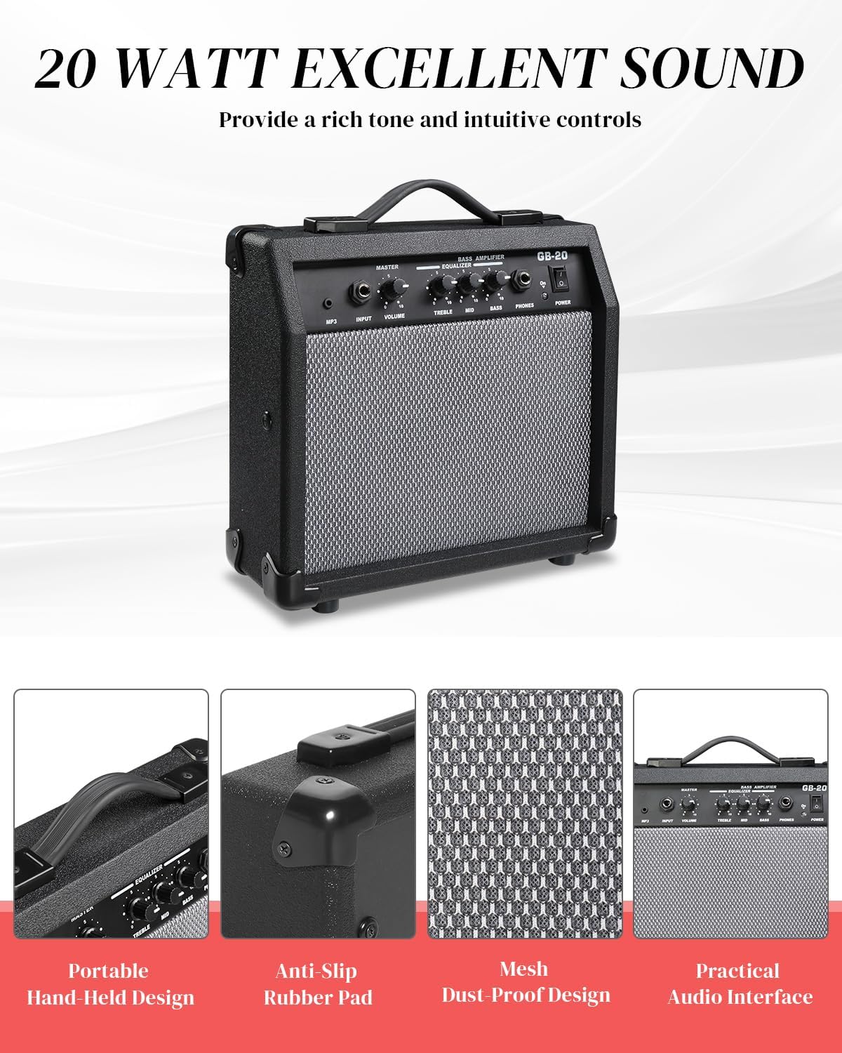 Ktaxon Full Size Bass Guitar 4 String Electric Bass Guitar Kit with Solid Wood Body, Dynamic Tone & Fantastic Hand Feeling Includes 20W Amp, Cable, Strap, Pick and Wrench(Red)