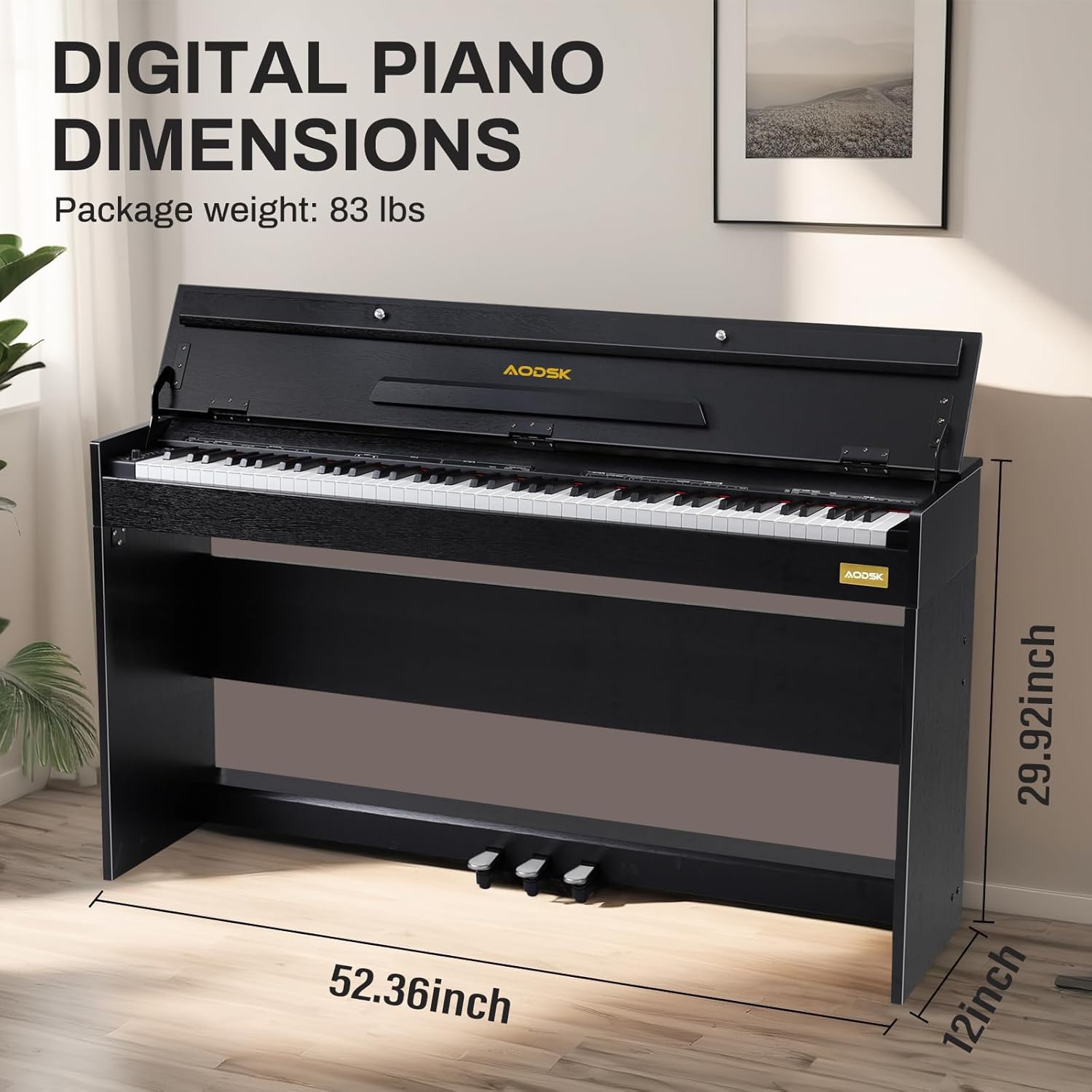 AODSK B-85 Digital Piano, 88 Keys Electric Keyboard Piano for Beginner+Wooden Duet Piano Bench