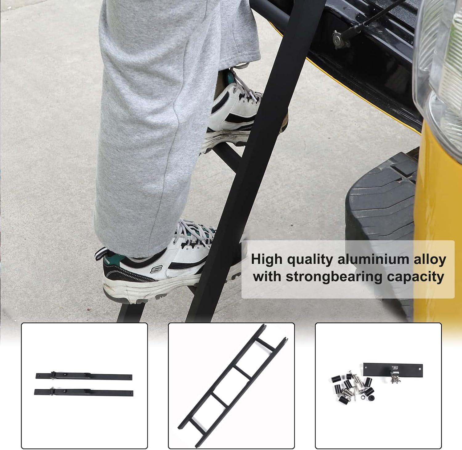 Aunginsy Pickup Truck Tailgate Ladder Compatible with Toyota Tundra 2007-2021 Car Aluminium Alloy Tailgate Step Ladder Kit Rear Ladder Tail Door Ladder Climbing Foldable Tailgate Ladder Accessories