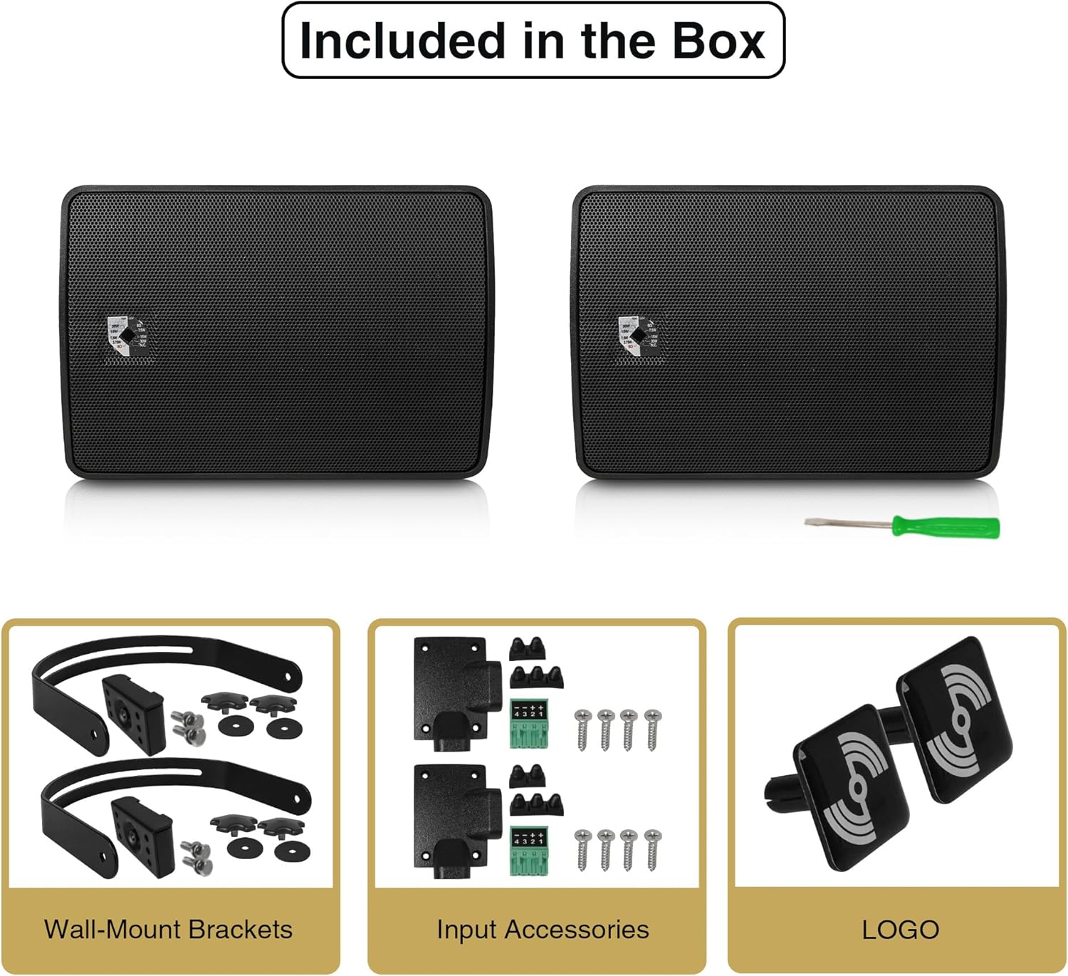 Sound Town Commercial Restaurant Bluetooth Amplifier + Surface-Mount Speaker Set, with One 2-Zone 70V/100V Amplifier with Bluetooth, 4 x 4.5-Inch Surface-Mount Speakers, Black (PAC80X4TV4B)
