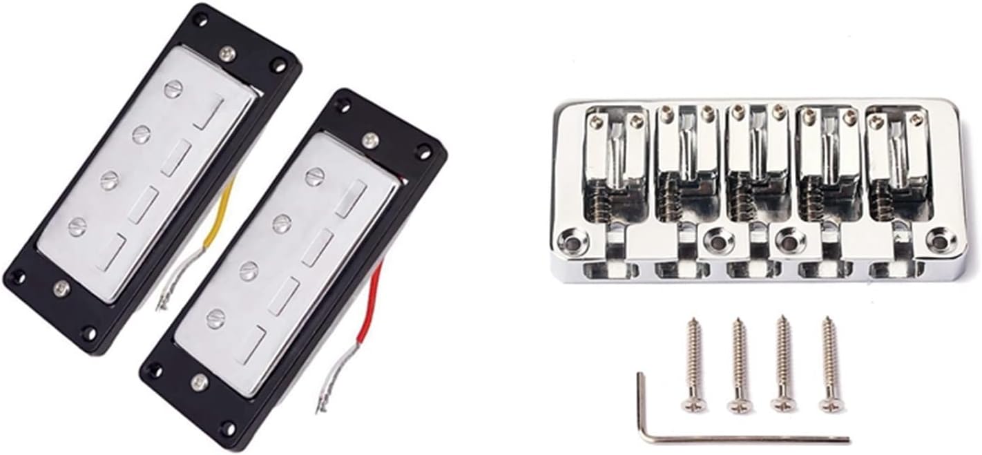 Humbucker Guitar Pickup 2Pcs Electric Guitar Humbucker Pickups Bridge Neck Set with Black Frame & 1 Set 5 Strings Bass Bridge Guitar Parts