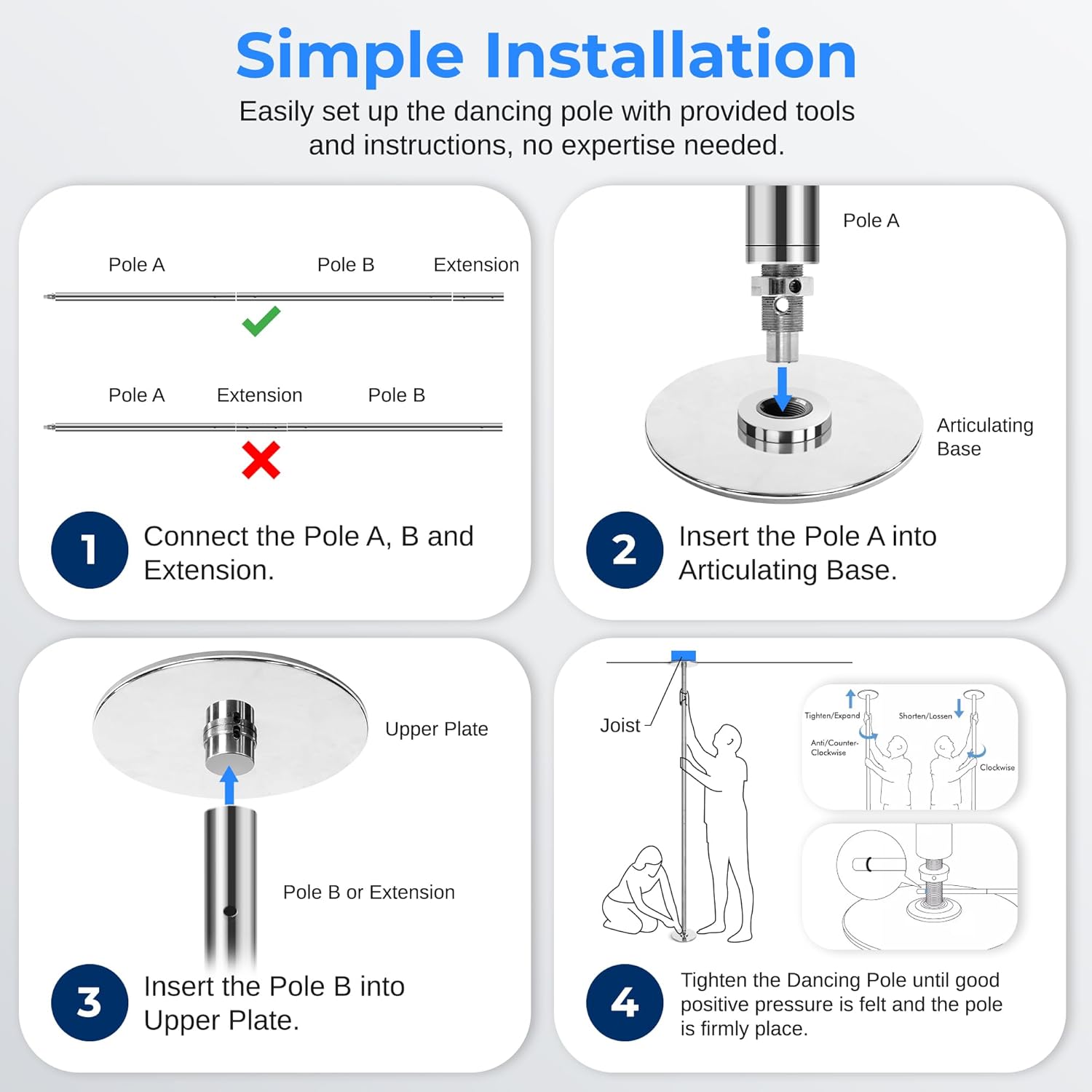 SereneLife Professional Non Slip Dancing Pole Set, Adjustable Height, Adjustable Fitness Pole, Great for Training Dancing and Exercise, Comes with Complete Set of Accessories, Easy Setup