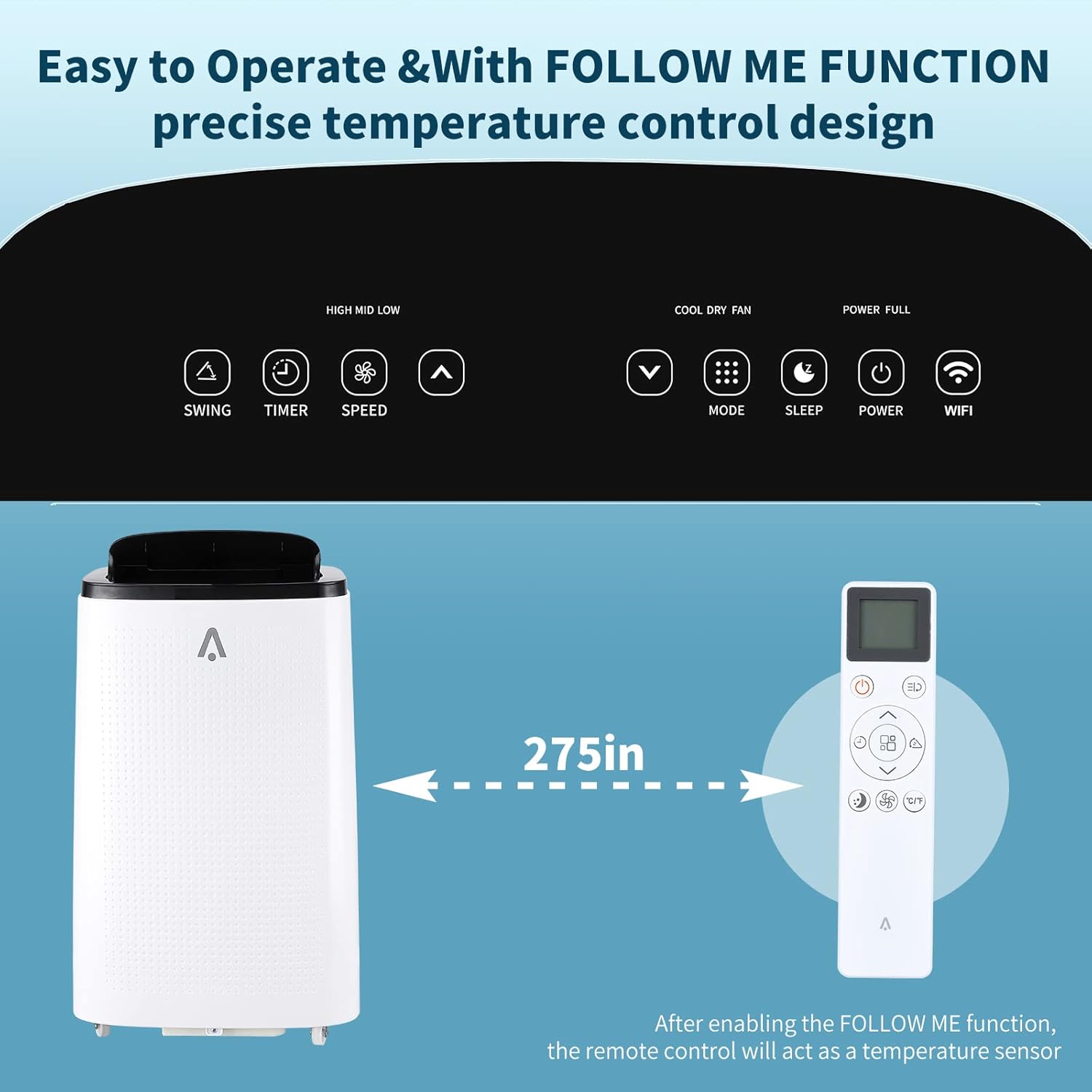 Jojoka Air Conditioner Portables for Room, 14000 BTU Portable AC with Remote Control, 4-in-1 Function, 750 Sq Ft Coverage, 24 Hour Timer & Window Venting Kit, White