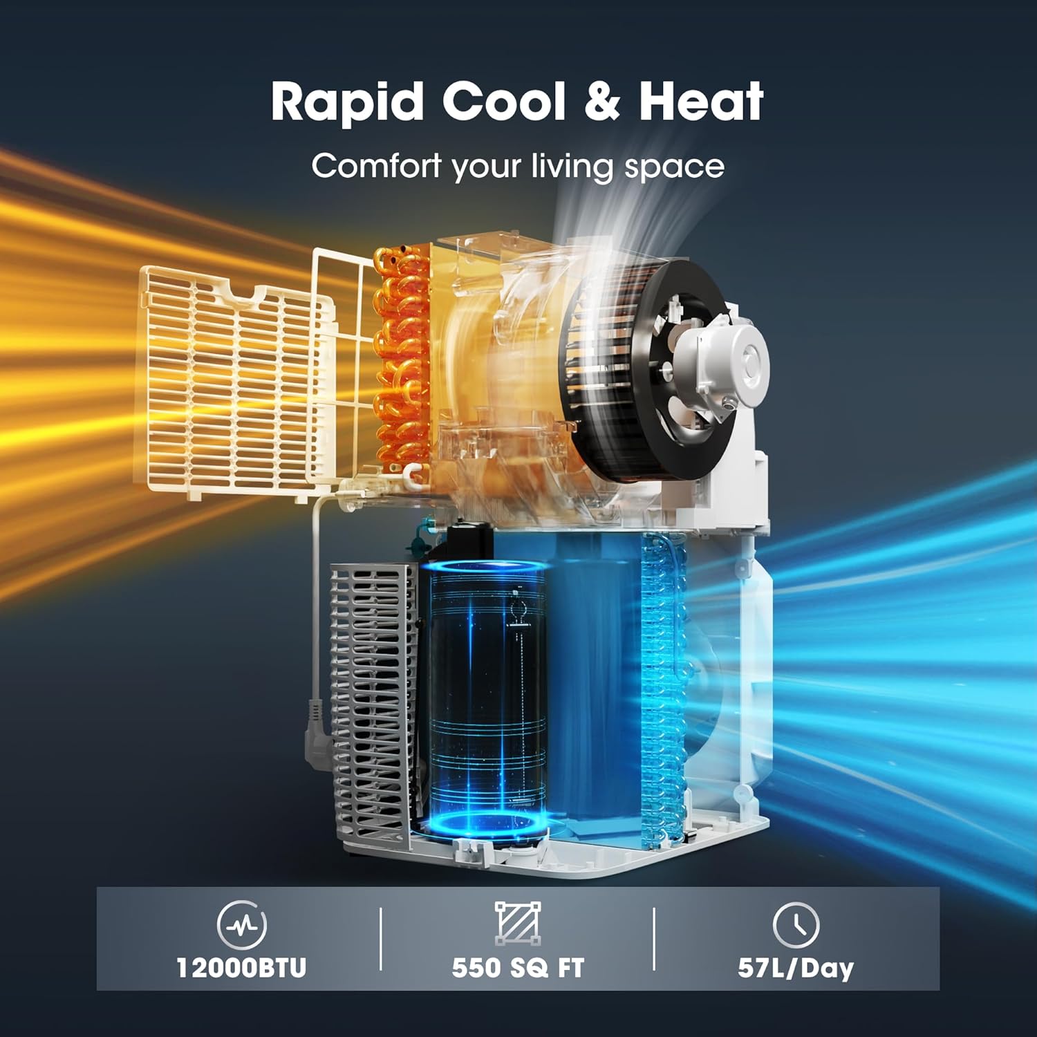 12000BTU Portable Air Conditioners, Smart AC Unit with App & Remote Control, 4-in-1 Cooling, Heating, Dehumidifier, Fan for Rooms up to 550 sq.ft, 24H Timer, White