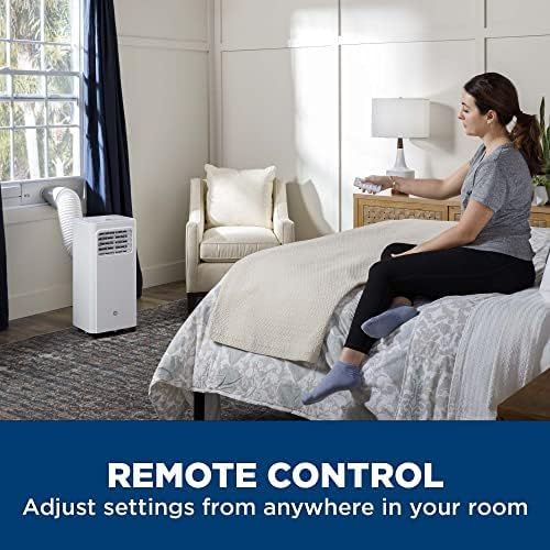 GE 9,000 BTU Portable Air Conditioner for Small Rooms up to 250 sq ft. (6,100 BTU SACC), 3-in-1 with Dehumidify, Fan and Auto Evaporation, Included Window Installation Kit